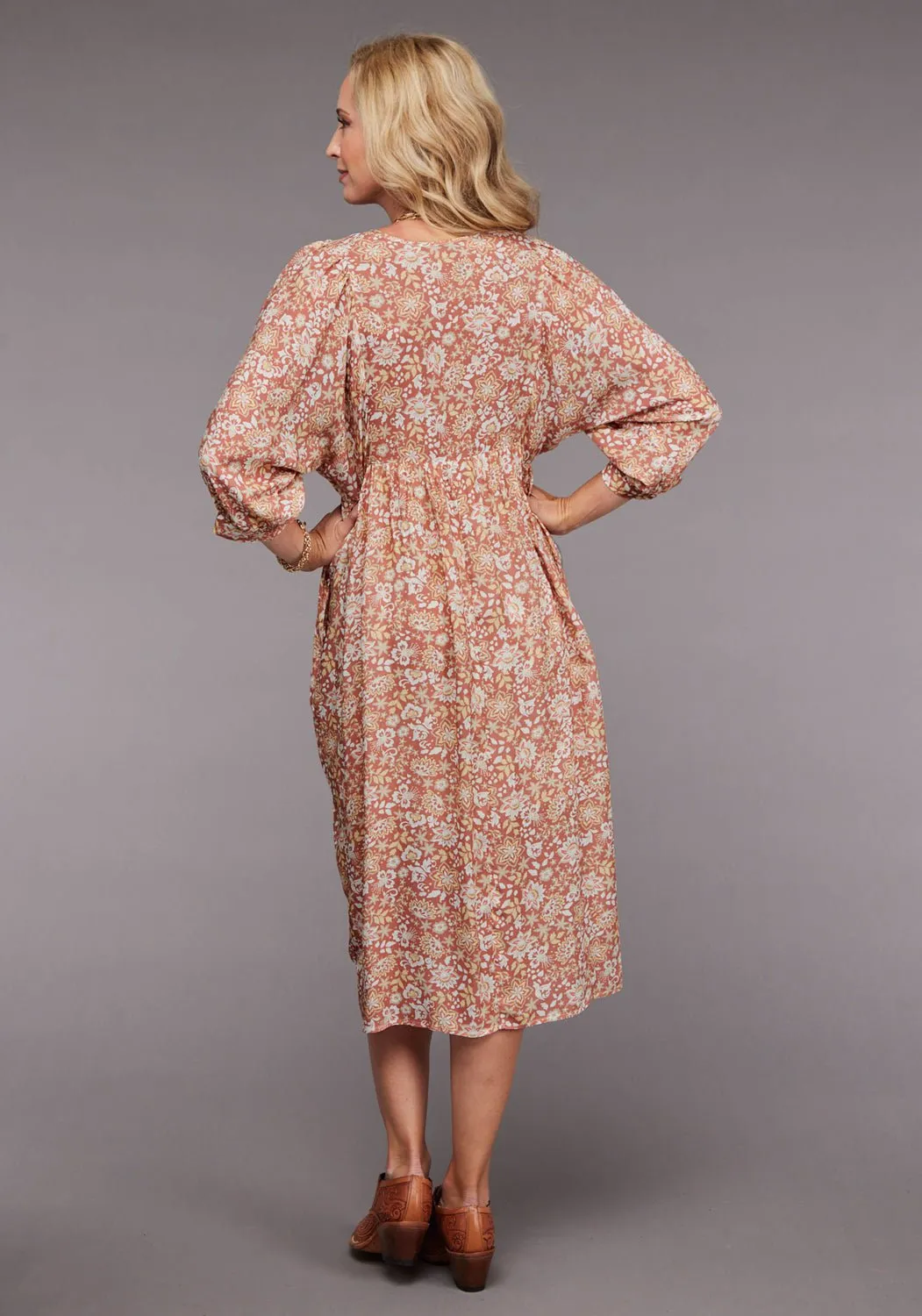 Stetson Womens 2100 Sunset Floral Pink 100% Rayon L/S Dress