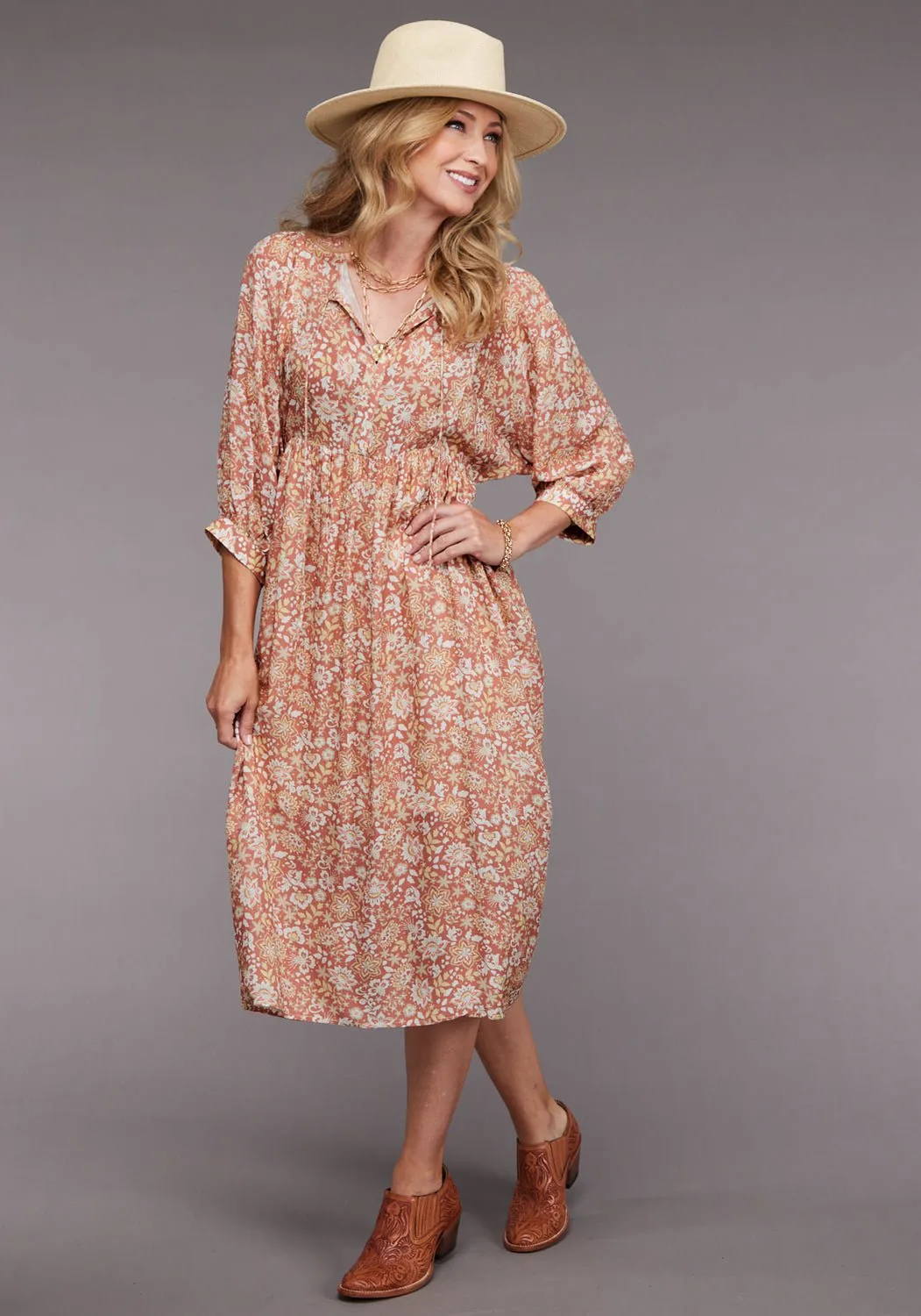 Stetson Womens 2100 Sunset Floral Pink 100% Rayon L/S Dress