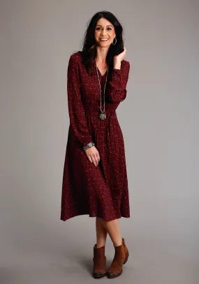 Stetson Womens Ditzy Western Wine 100% Rayon L/S Dress