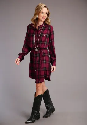 Stetson Womens Ombre Plaid Wine 100% Rayon L/S Dress