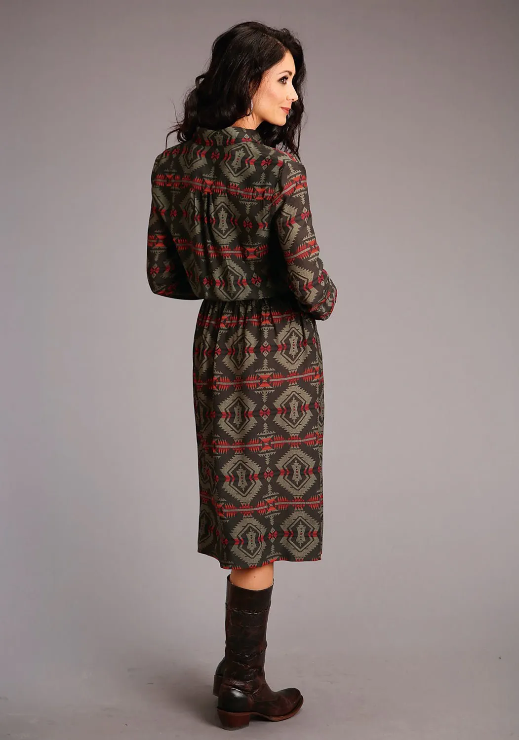 Stetson Womens Southwest Blanket Brown 100% Rayon L/S Dress