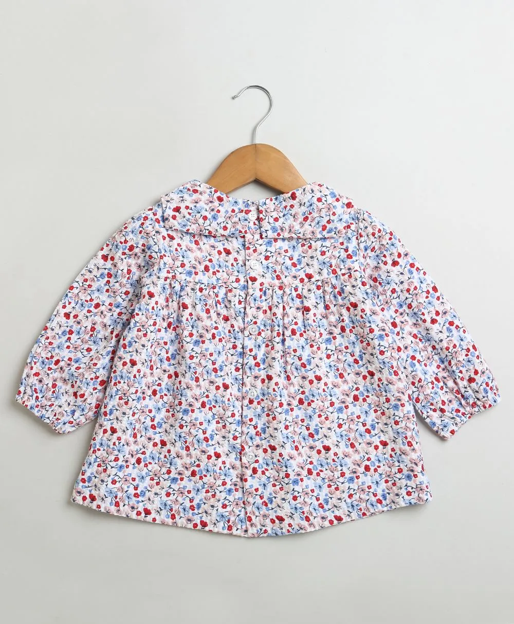 Sweetlime By AS Red & Blue Floral Print Organic Cotton Dress with a matching Bloomer.