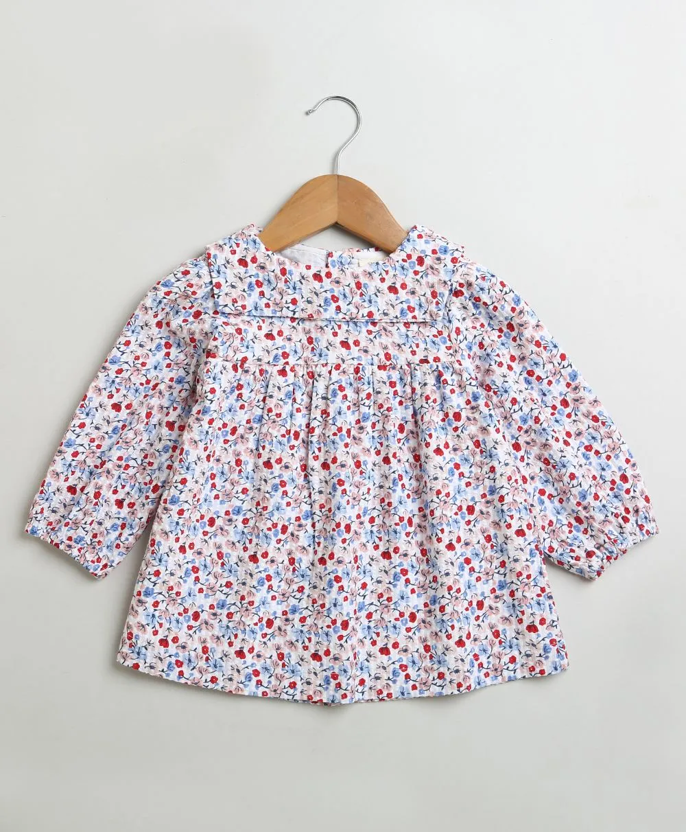 Sweetlime By AS Red & Blue Floral Print Organic Cotton Dress with a matching Bloomer.