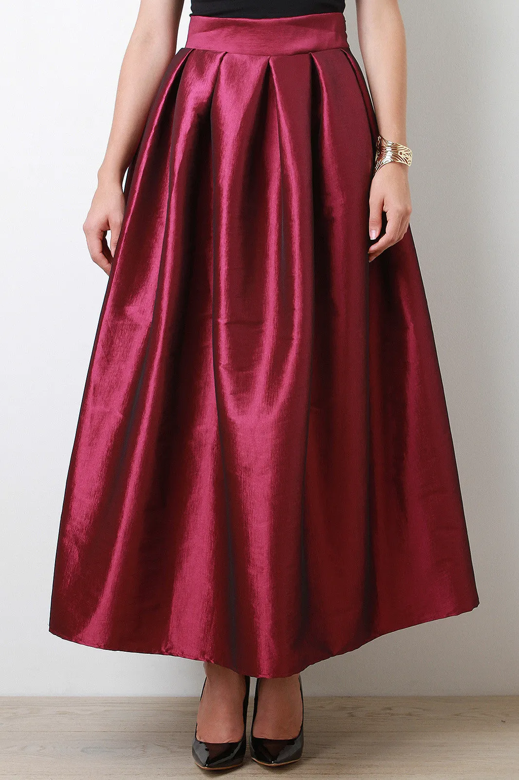 Taffeta Pleated Maxi Skirt