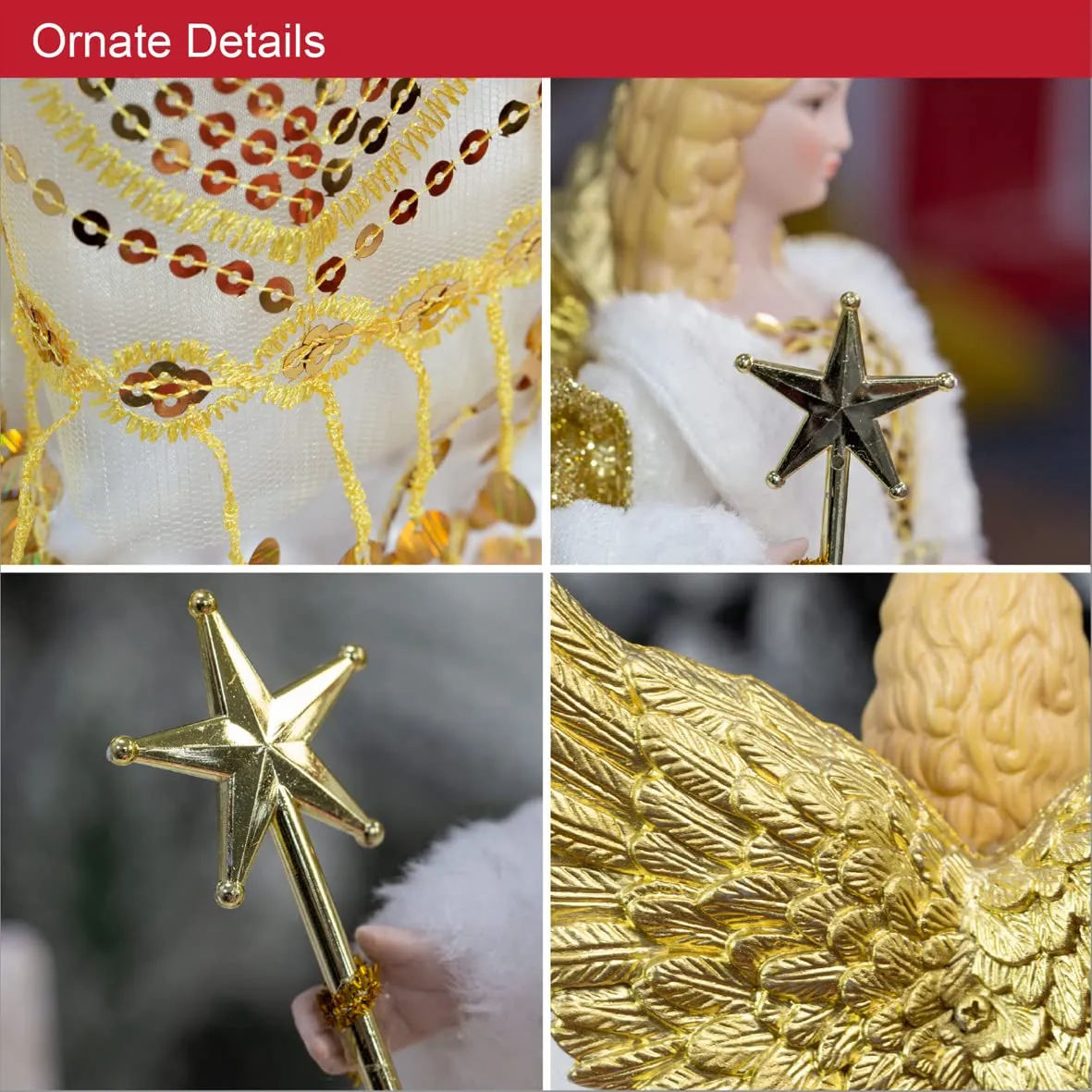 The Christmas Workshop 82050 Angel Christmas Tree Topper / 12 inch Tall/Gold & Cream Coloured/Indoor Christmas Decoration