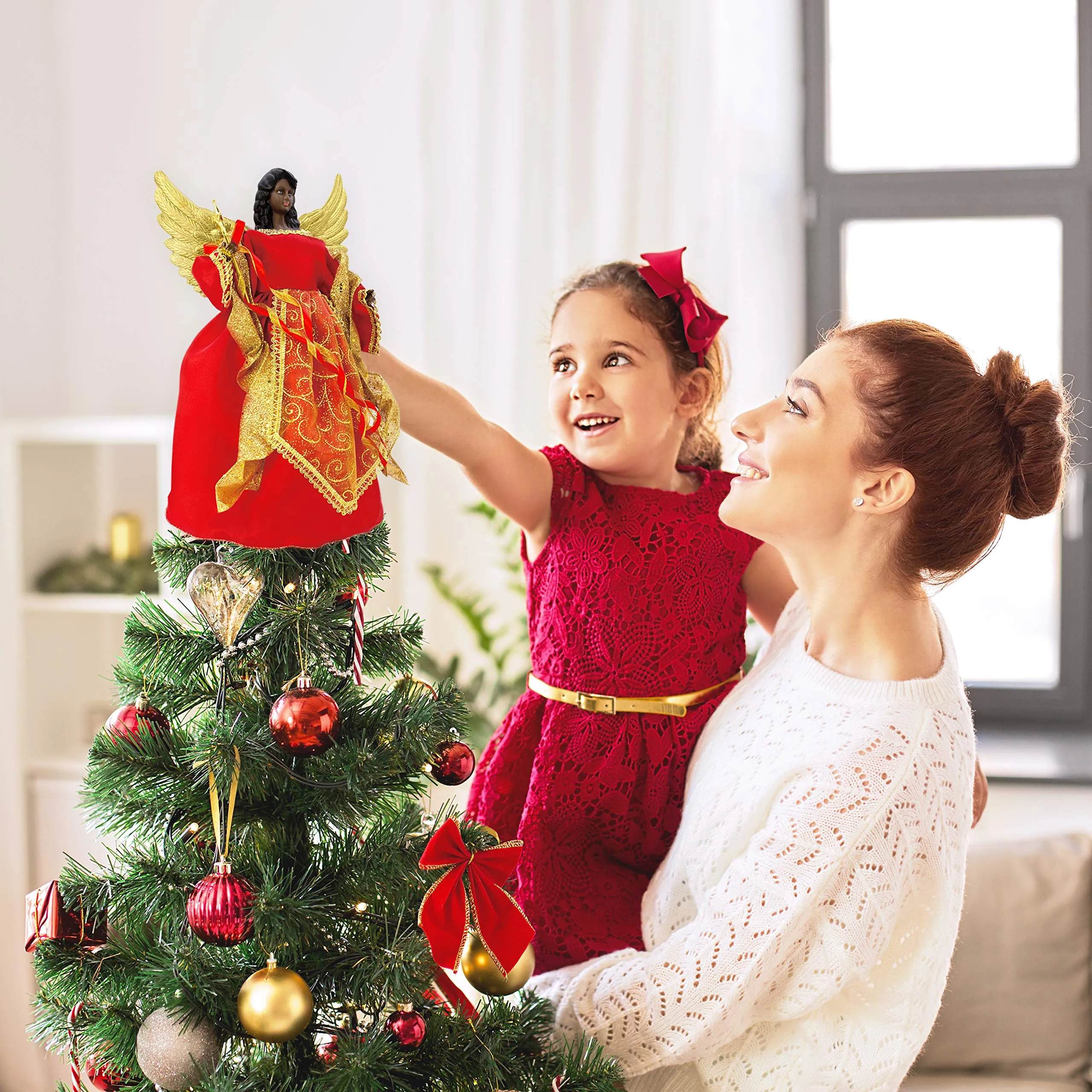 The Christmas Workshop Red & Gold 82090 Angel Tree Topper 12 inch Tall Coloured Indoor Christmas Decoration