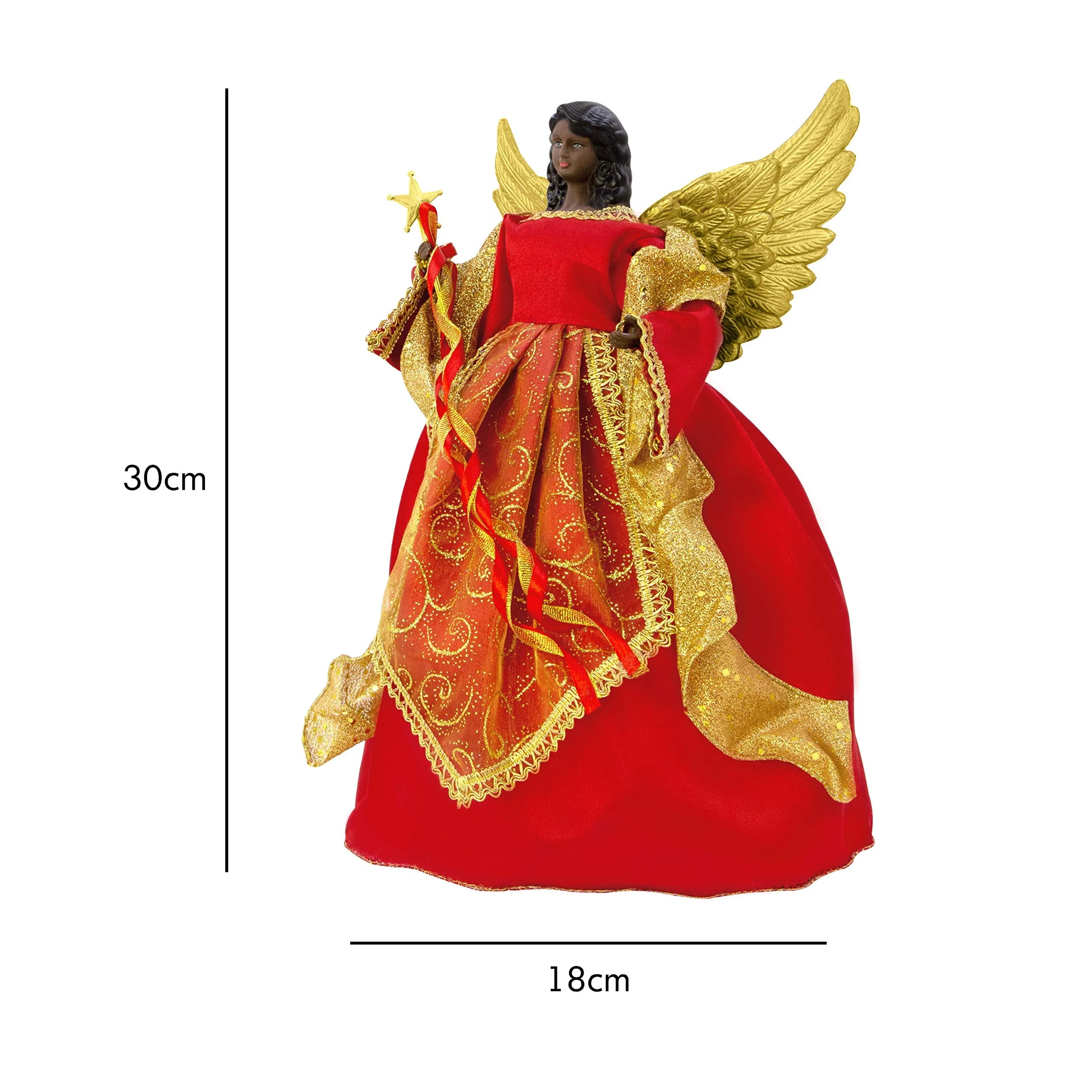 The Christmas Workshop Red & Gold 82090 Angel Tree Topper 12 inch Tall Coloured Indoor Christmas Decoration