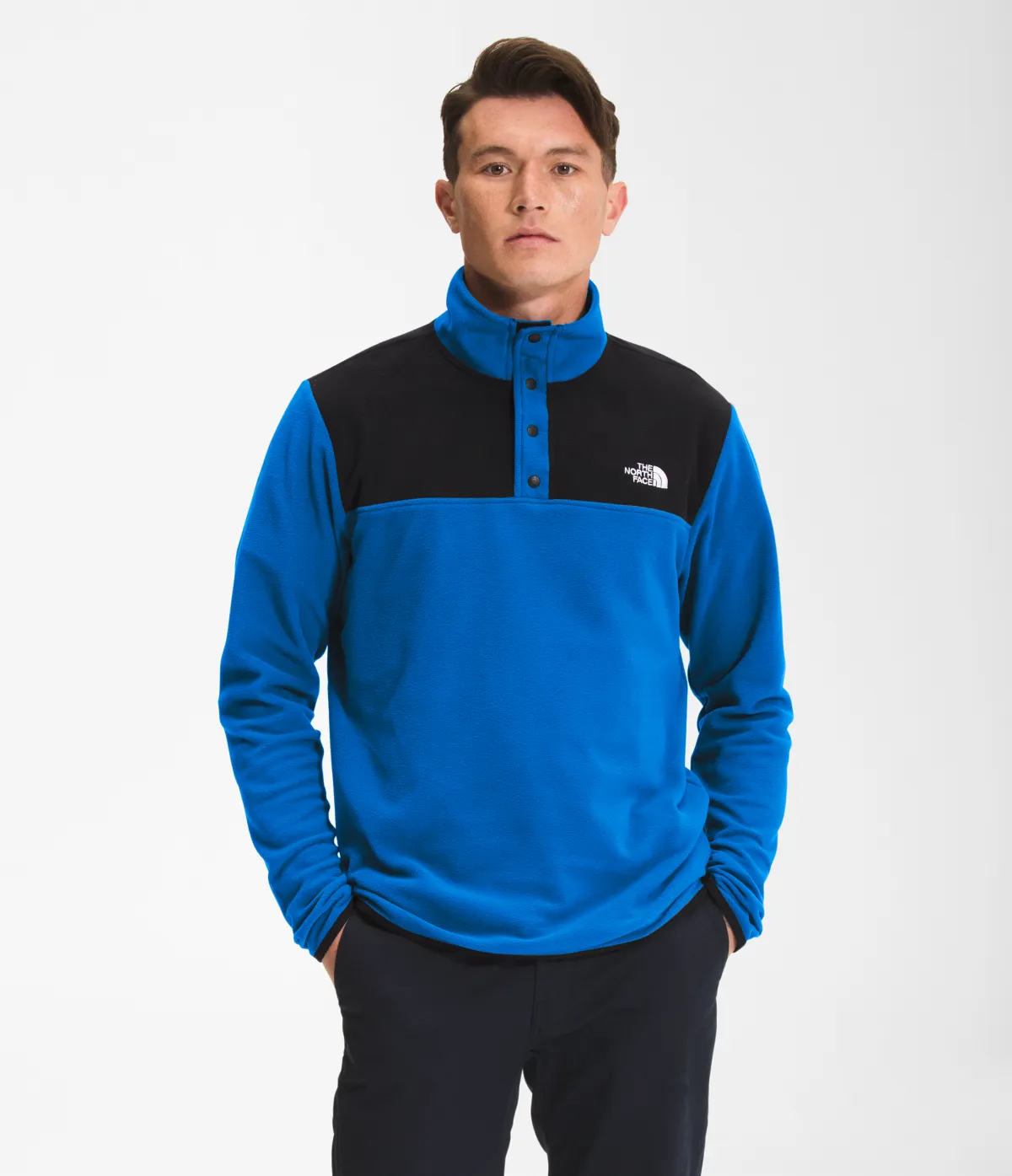 'The North Face' Men's TKA Glacier Snap Pullover - Hero Blue / TNF Black