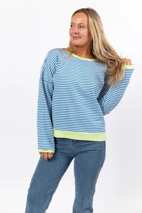 Think On It Blue Striped Contrast Trim Pullover