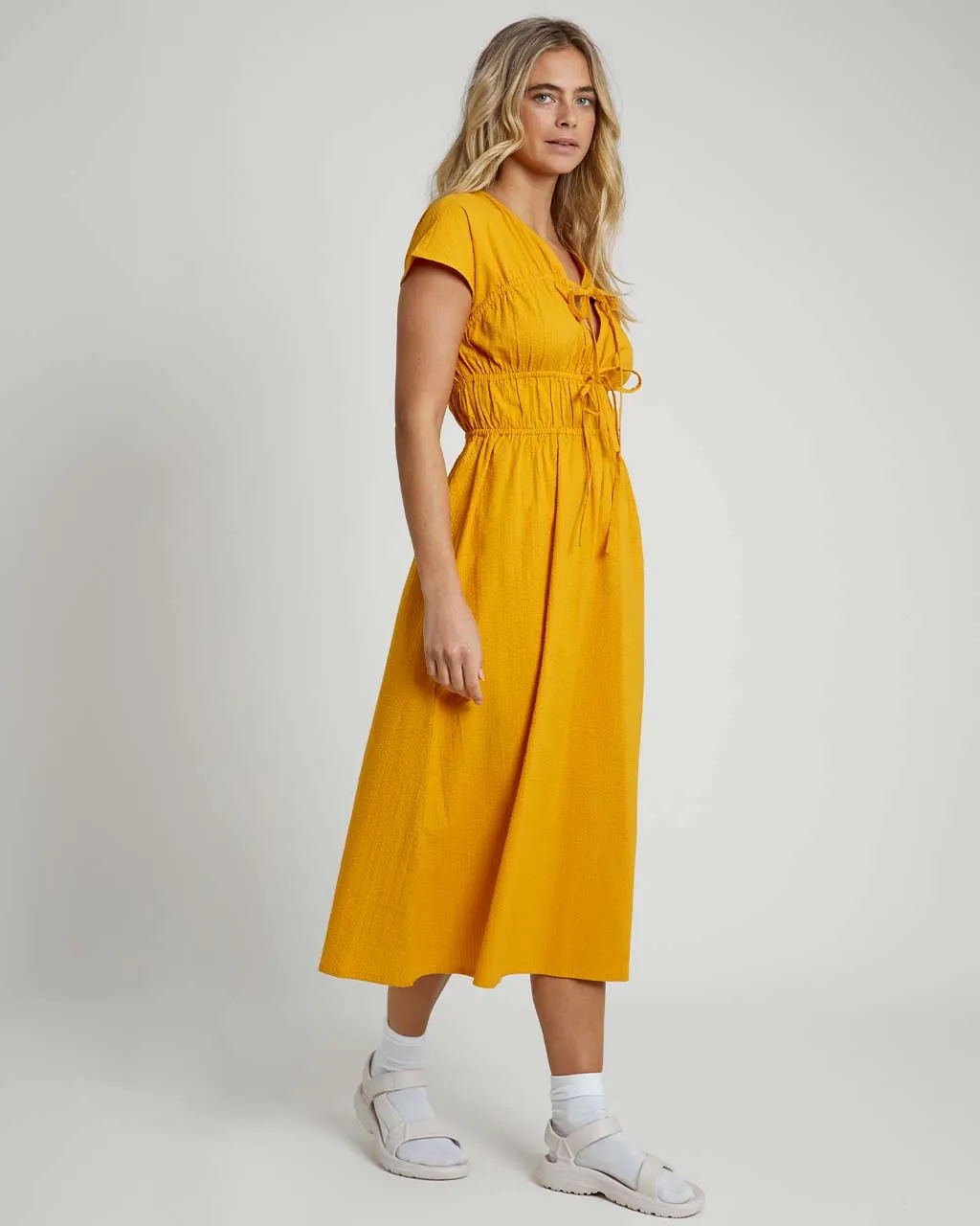 Tie Front Seersucker Midi Dress