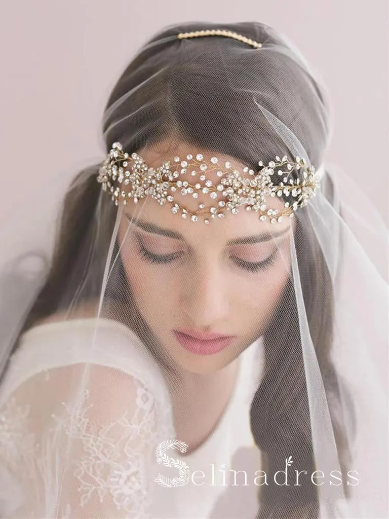 Traditional Drop Veil Blusher Wedding Veil with Crystal Headpiece ALC007