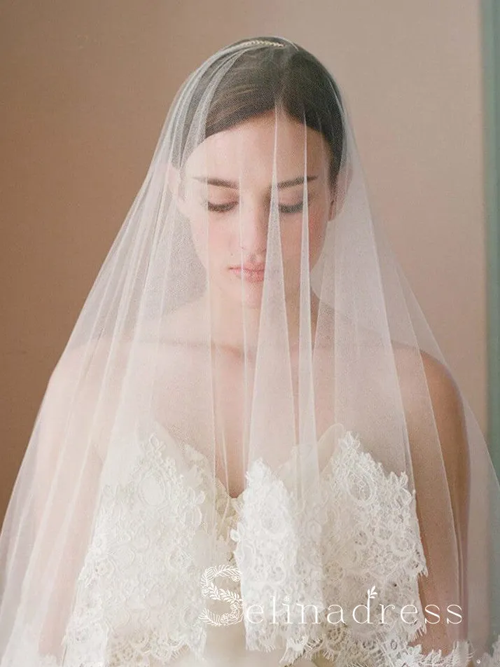 Traditional Drop Veils Ivory Tulle & Lace Wedding Veil ALC008