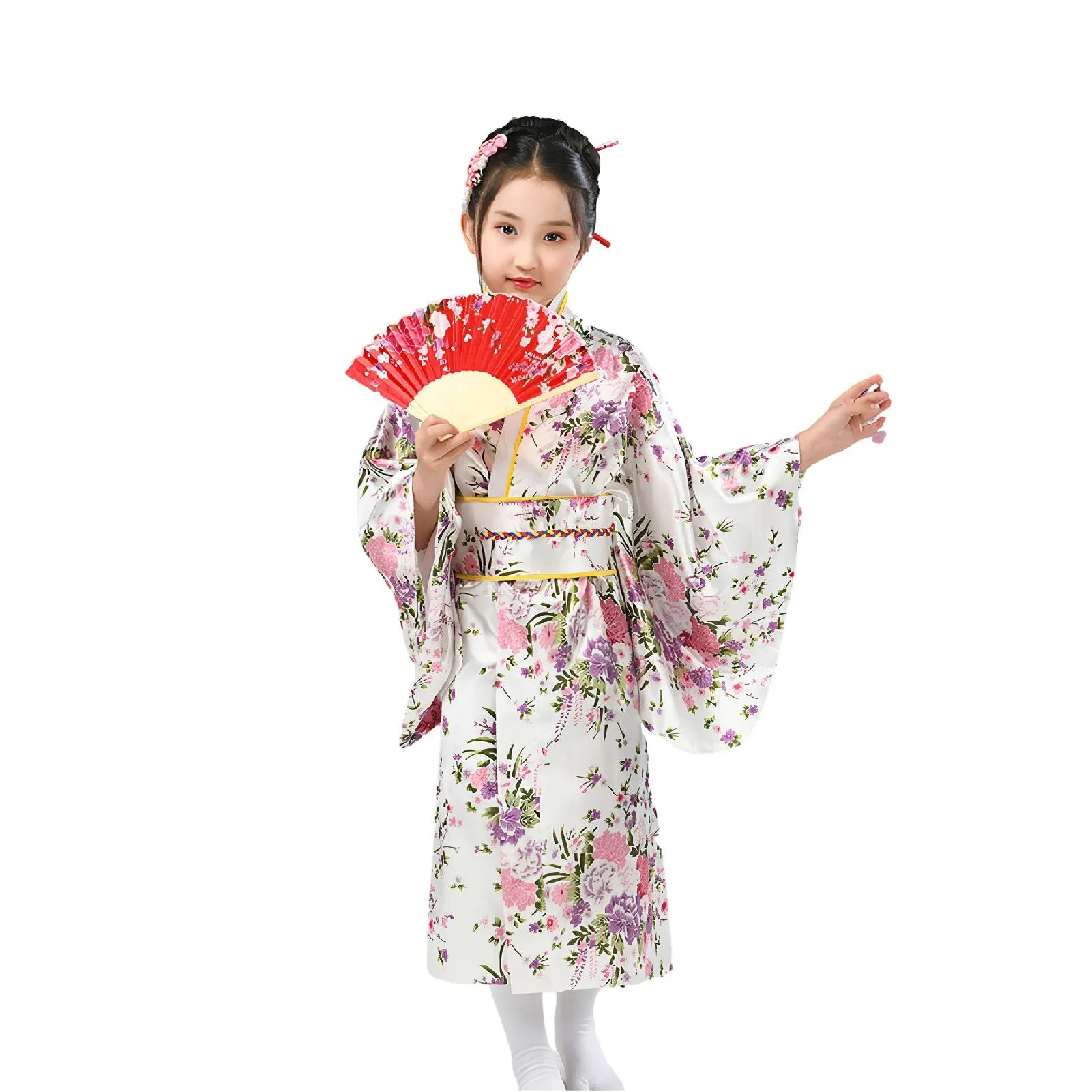 Traditional Japanese Girls' Blossom Kimono Dress Set