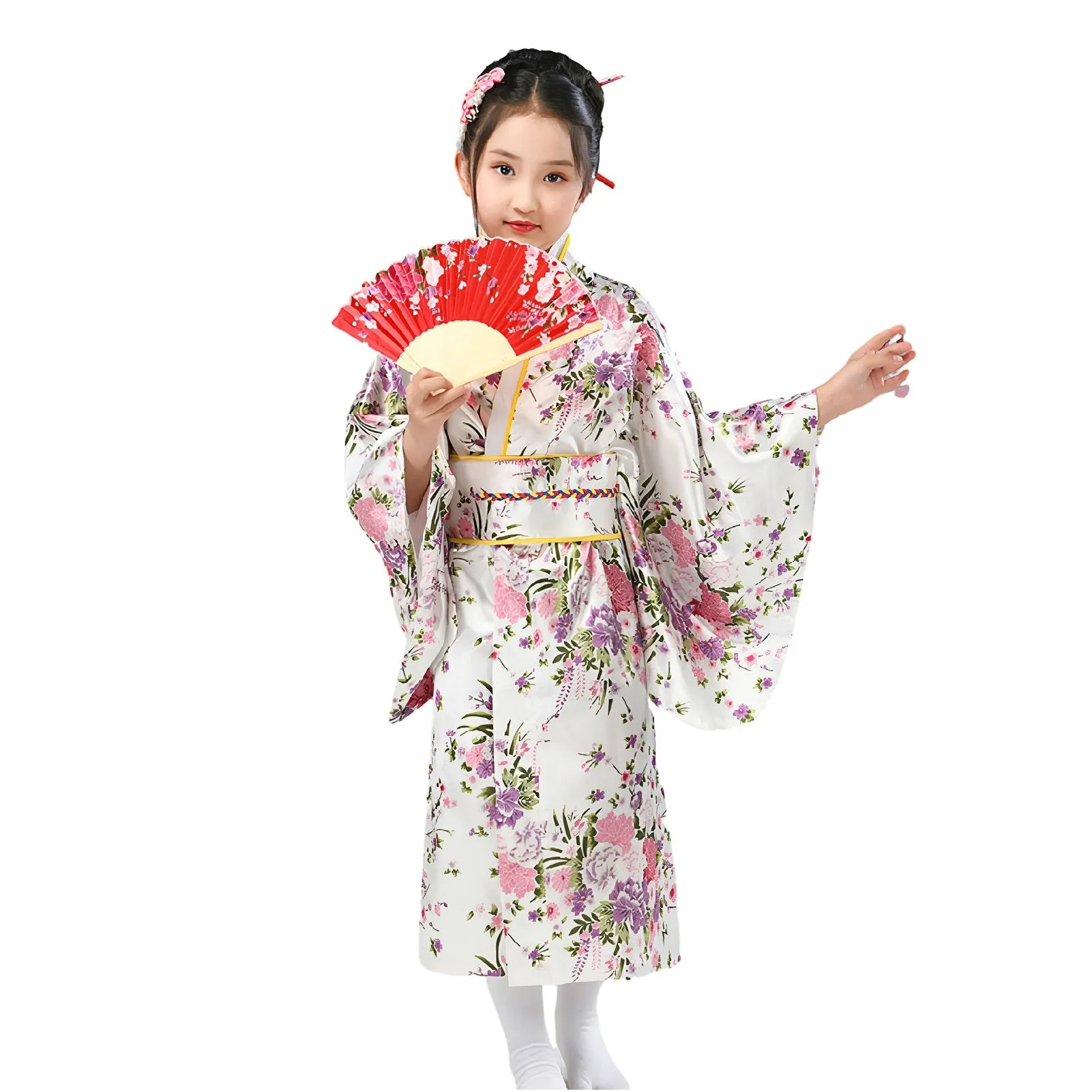 Traditional Japanese Girls' Blossom Kimono Dress Set