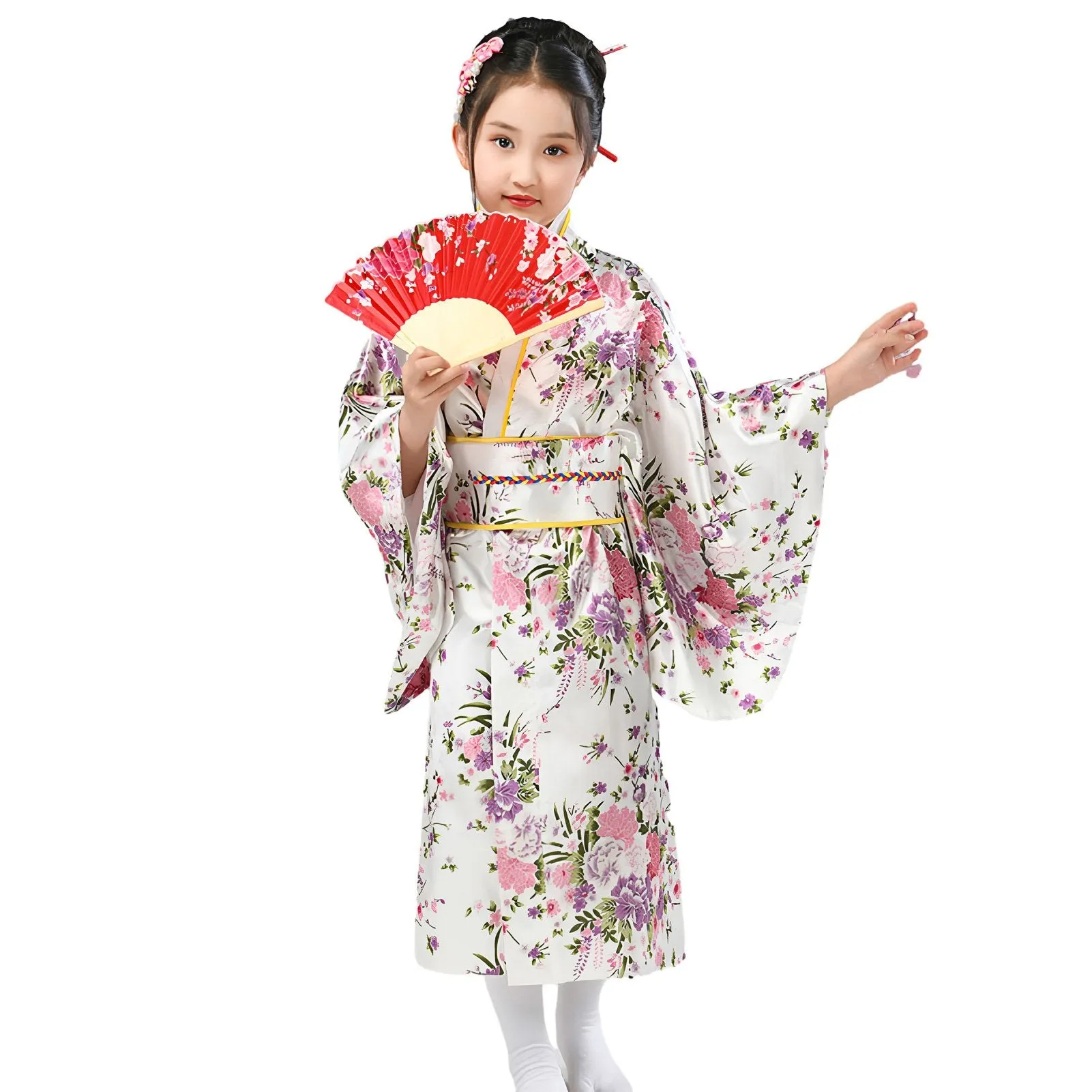 Traditional Japanese Girls' Blossom Kimono Dress Set