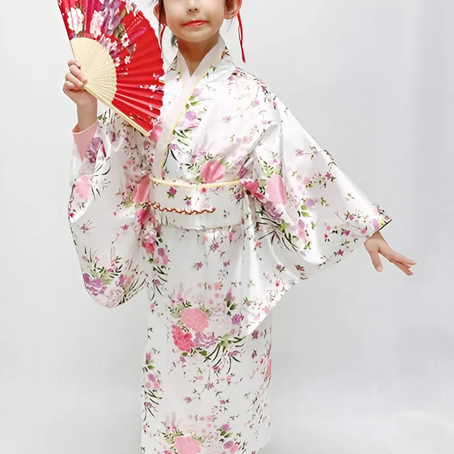 Traditional Japanese Girls' Blossom Kimono Dress Set