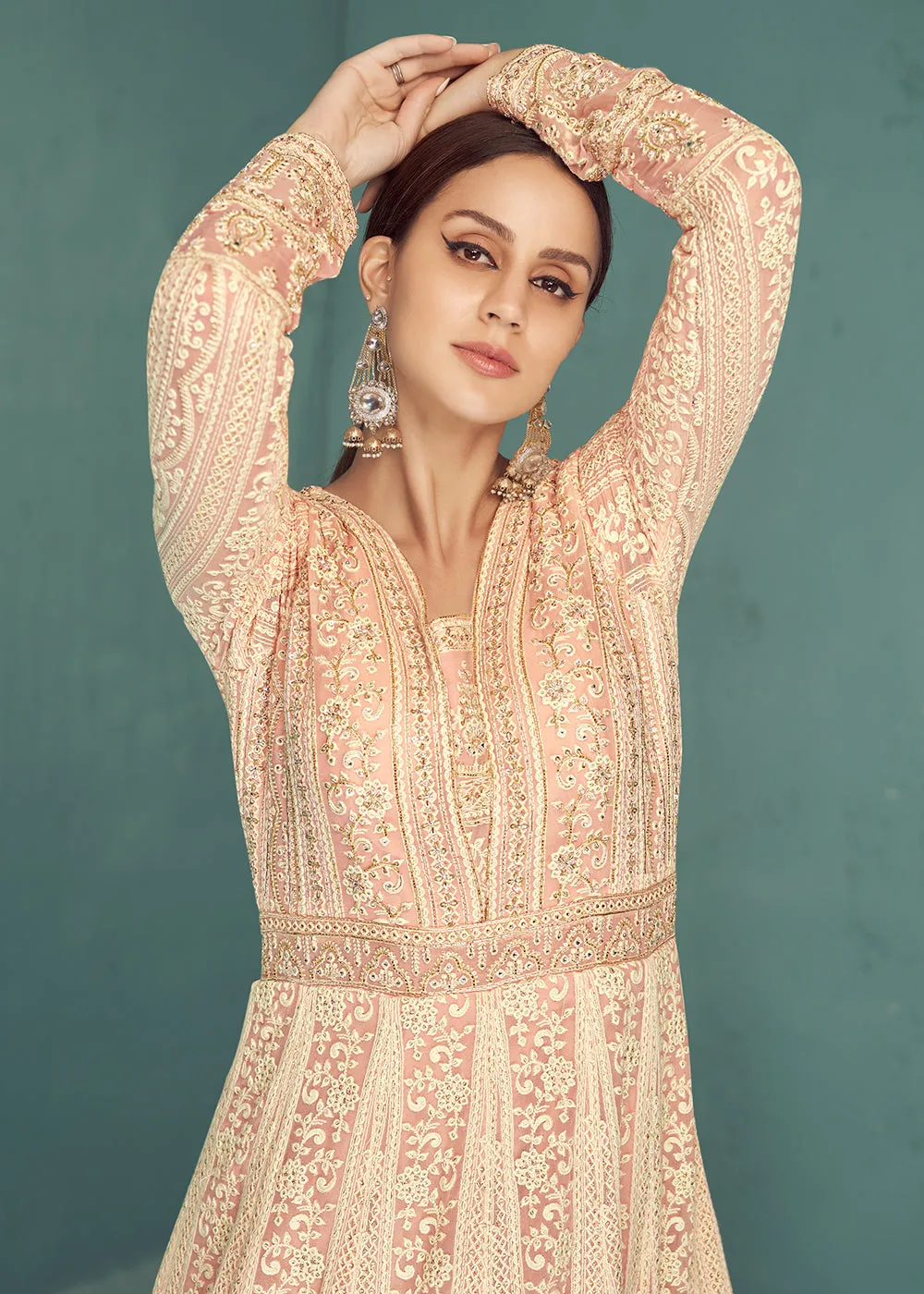 Traditional Soft Pink Georgette Embroidered Anarkali Suit