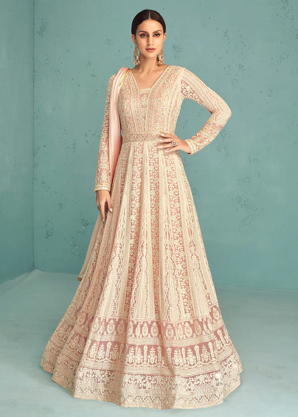 Traditional Soft Pink Georgette Embroidered Anarkali Suit