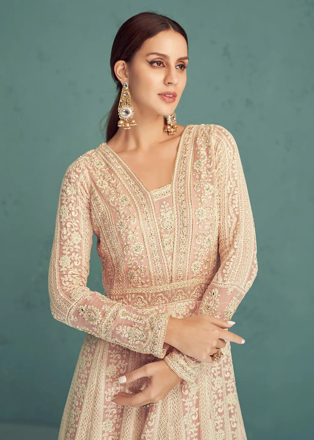 Traditional Soft Pink Georgette Embroidered Anarkali Suit