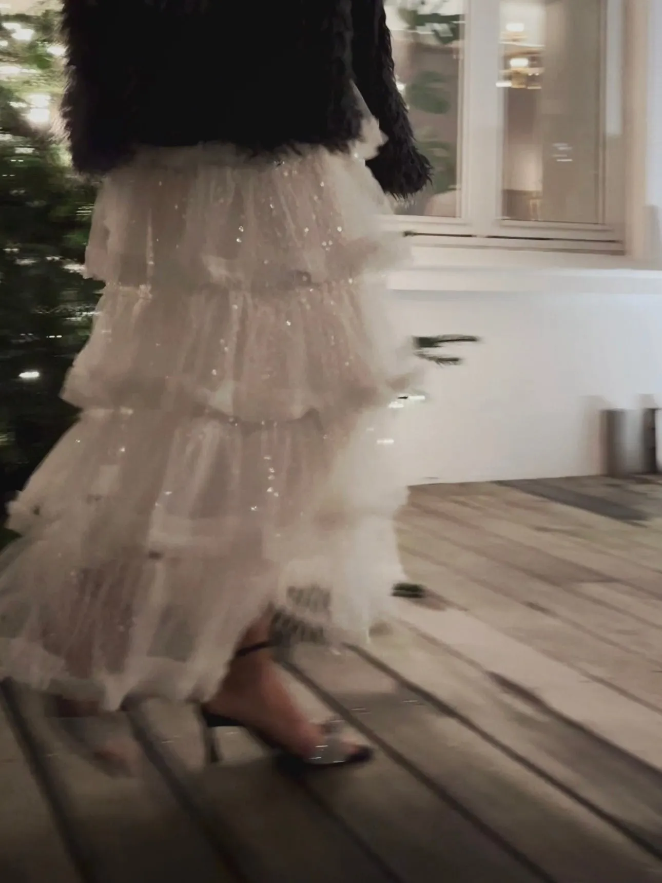 TULLE SKIRT WITH SEQUINS - OFF WHITE