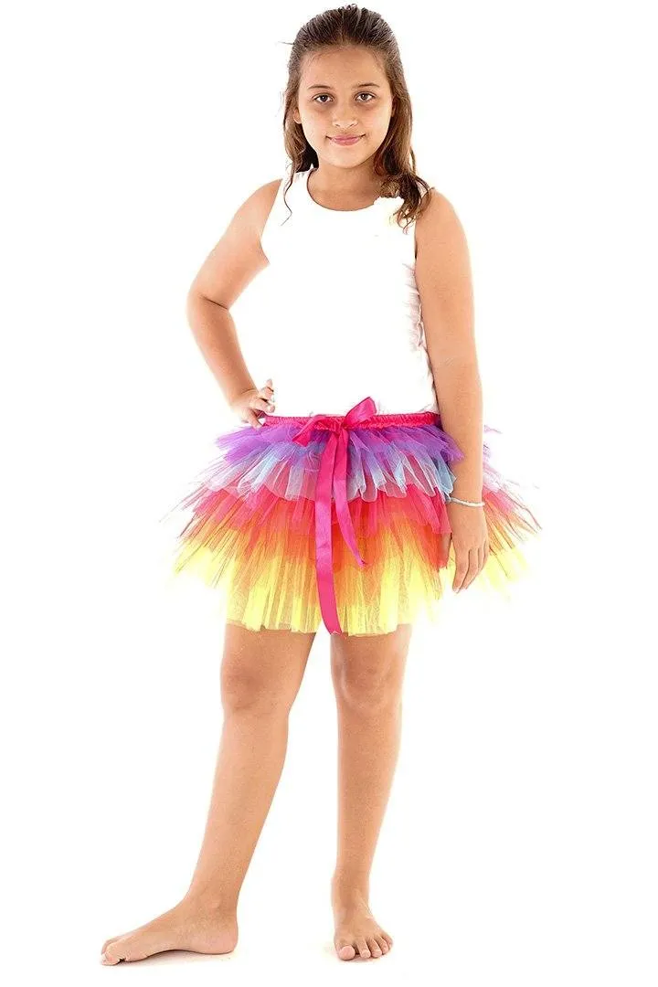 Tulle Tutu Layered Skirt with Ribbon Bow & Elastic Waistband