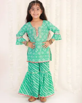 Turquoise Bandhani Girls Kurta Sharara Set