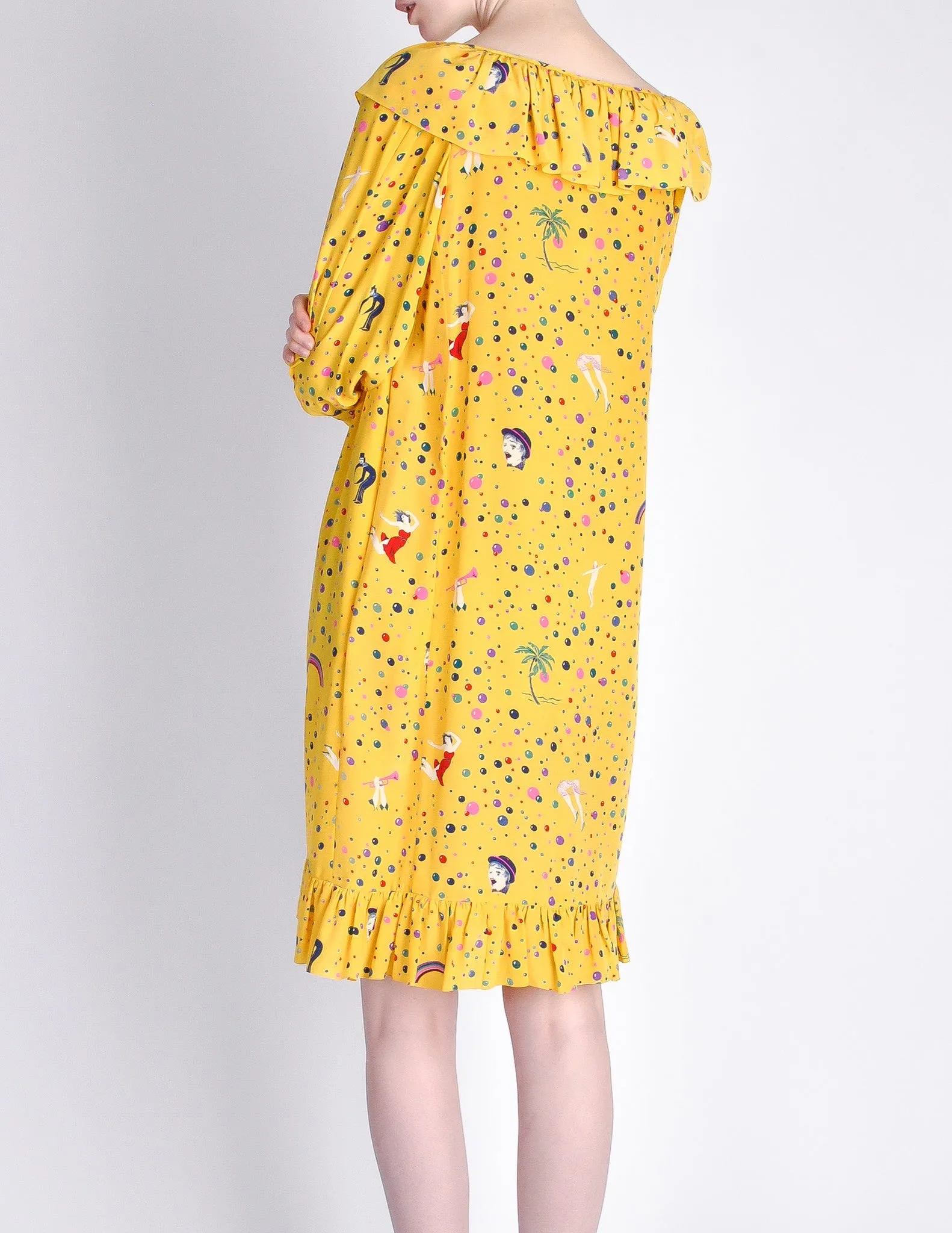 Ungaro Vintage 1970s Bright Yellow Carnival Bubble Print Dress