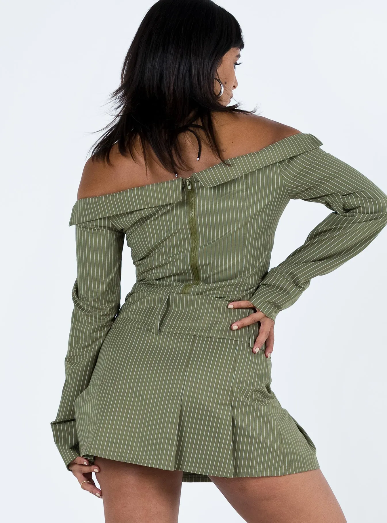 Valentina Cargo Mini Skirt Green Pinstripe