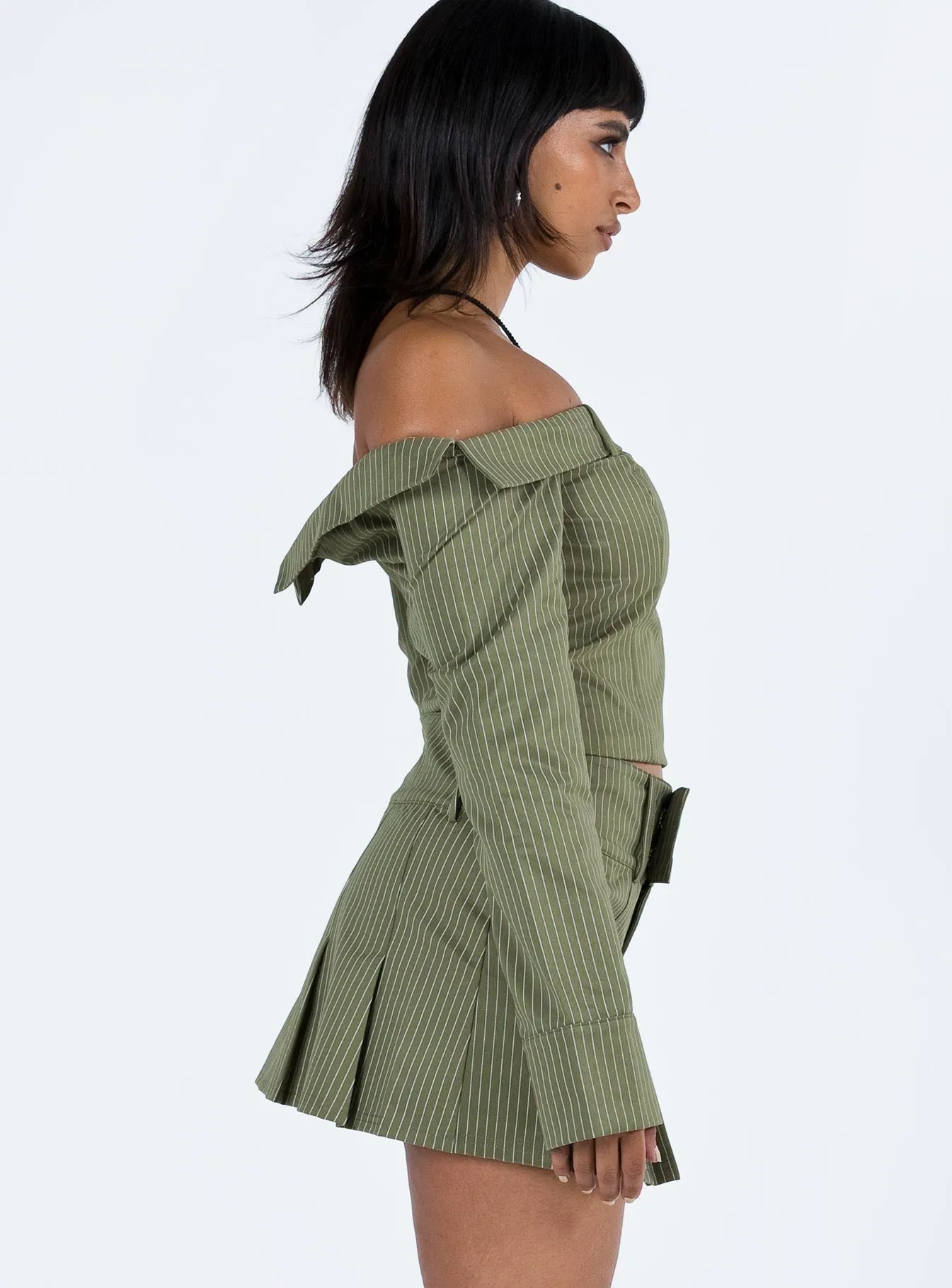 Valentina Cargo Mini Skirt Green Pinstripe