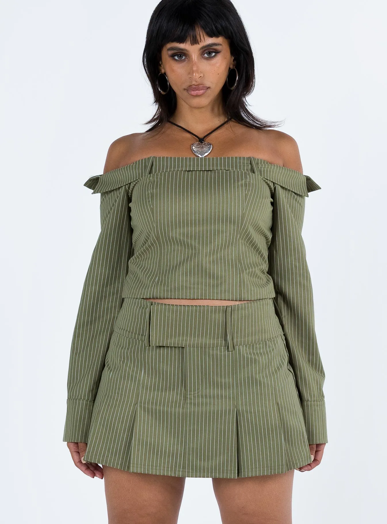 Valentina Cargo Mini Skirt Green Pinstripe