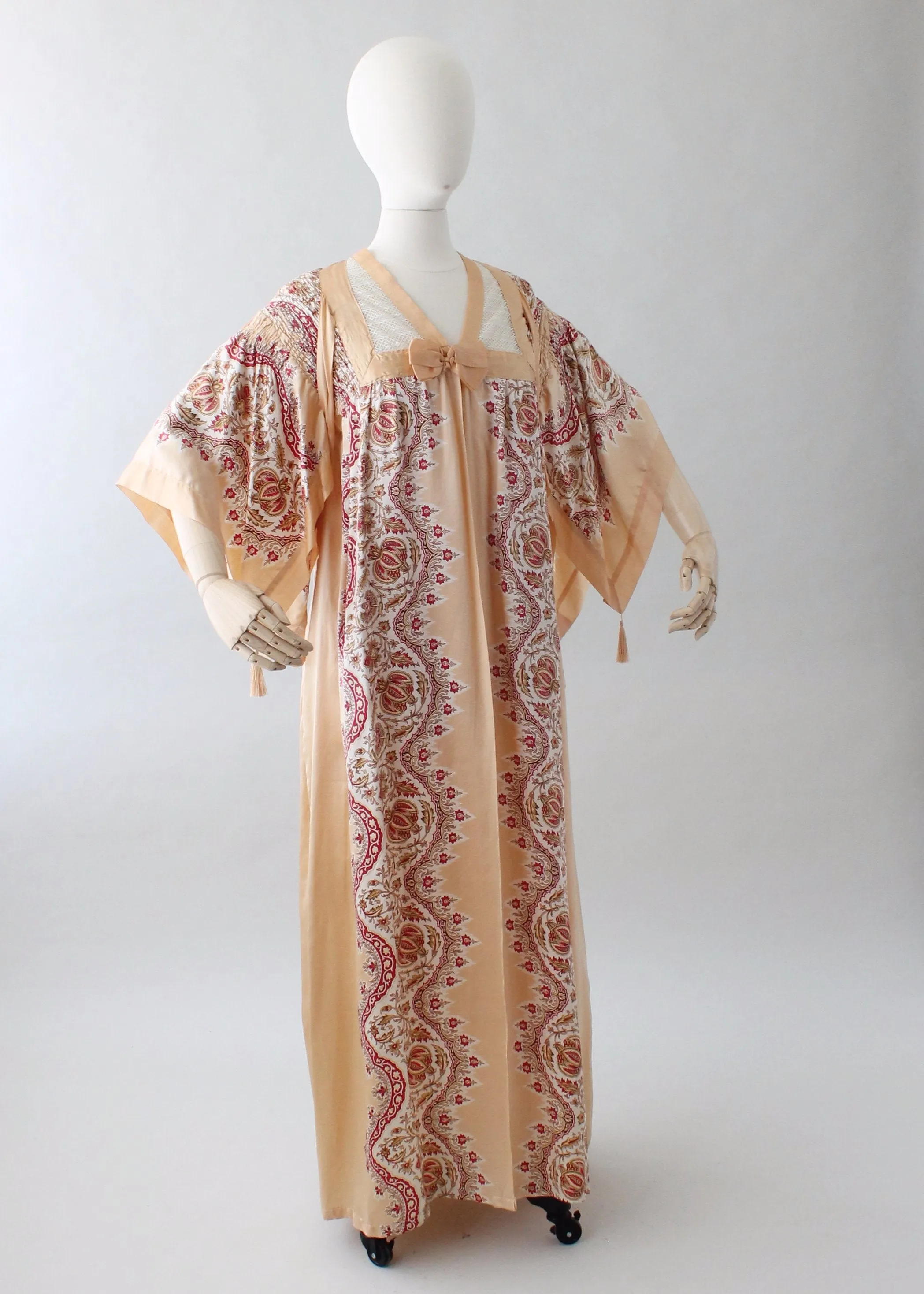 Vintage 1920s Printed Silk Robe with Tassels