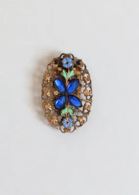 Vintage 1930s  Blue Glass and Enamel Brass Dress Clip