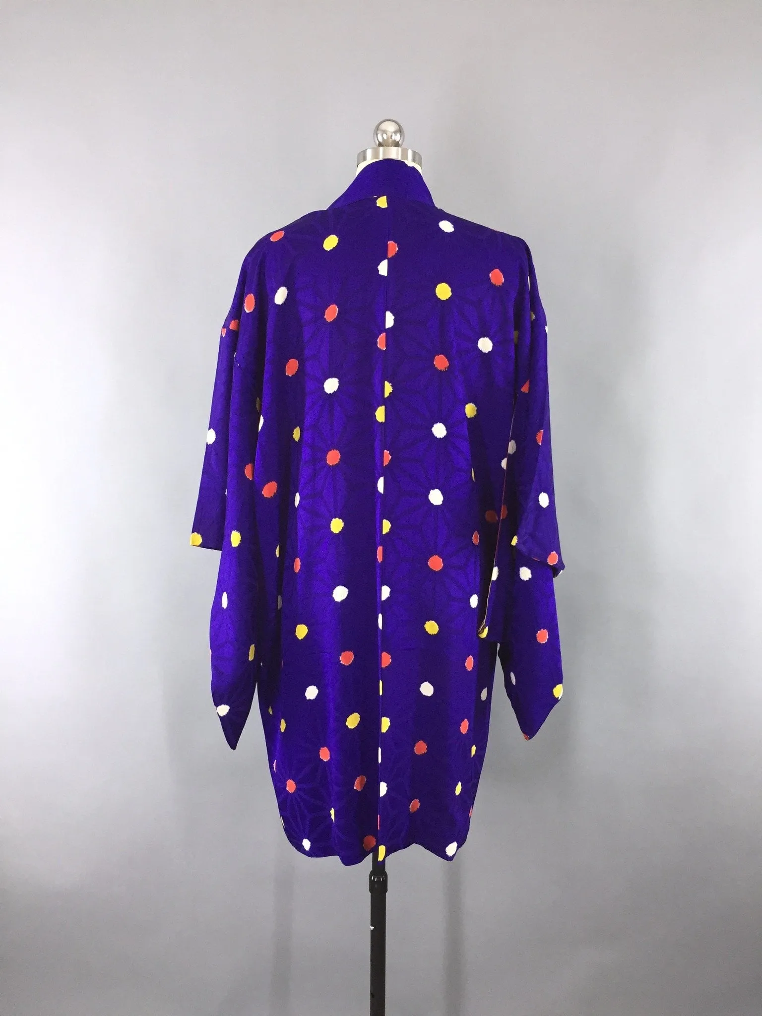 Vintage 1930s Silk Haori Kimono Cardigan / Purple Dots Shibori