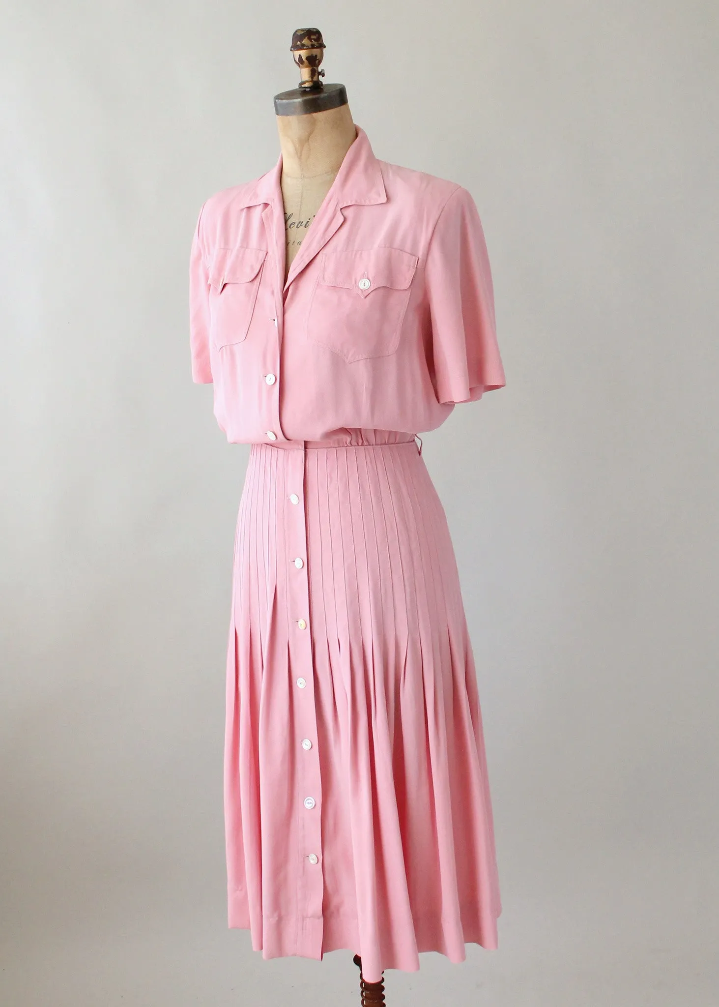 Vintage 1940s Pink Rayon Sportswear Dress