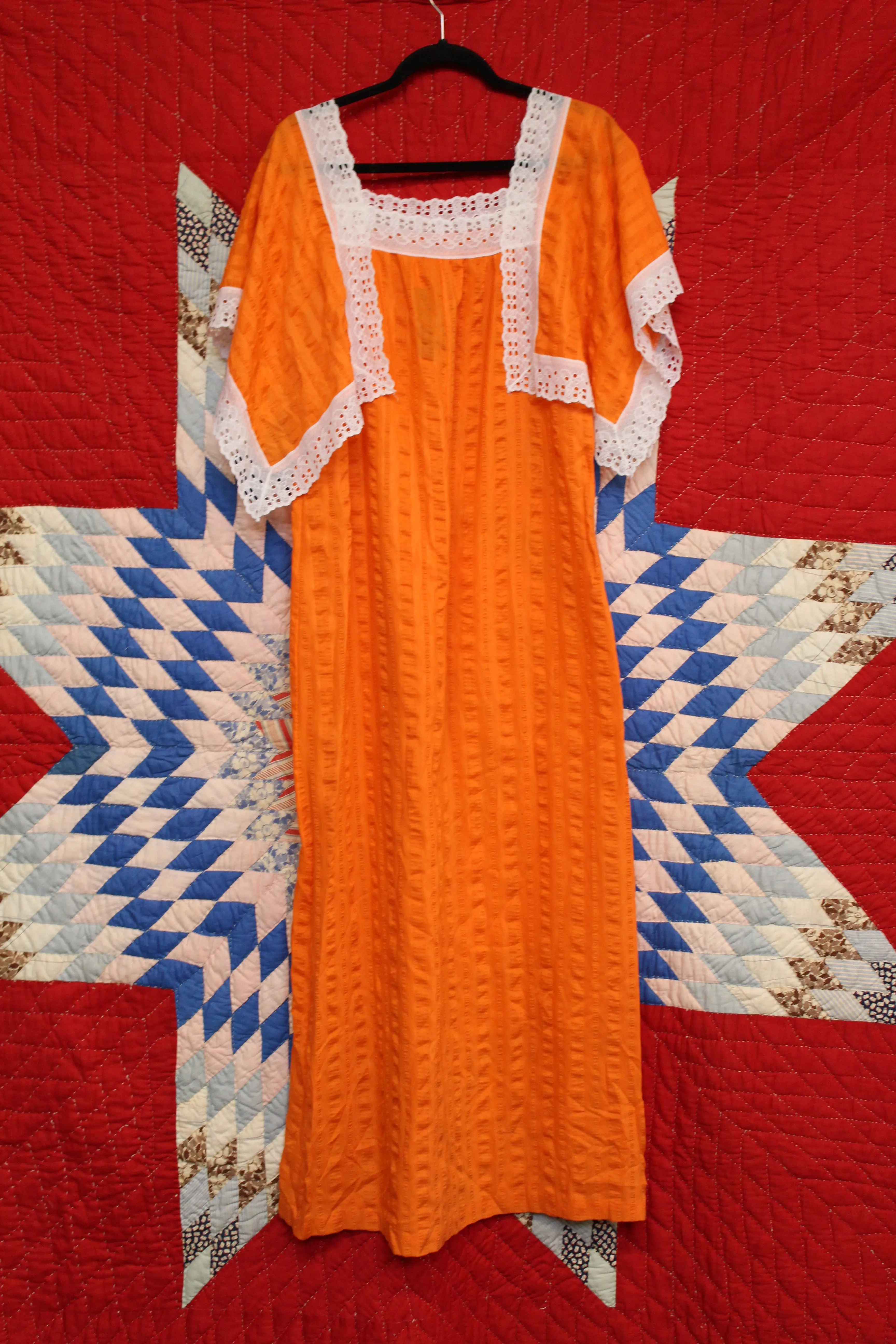 Vintage 1970s Orange Seersucker Dress