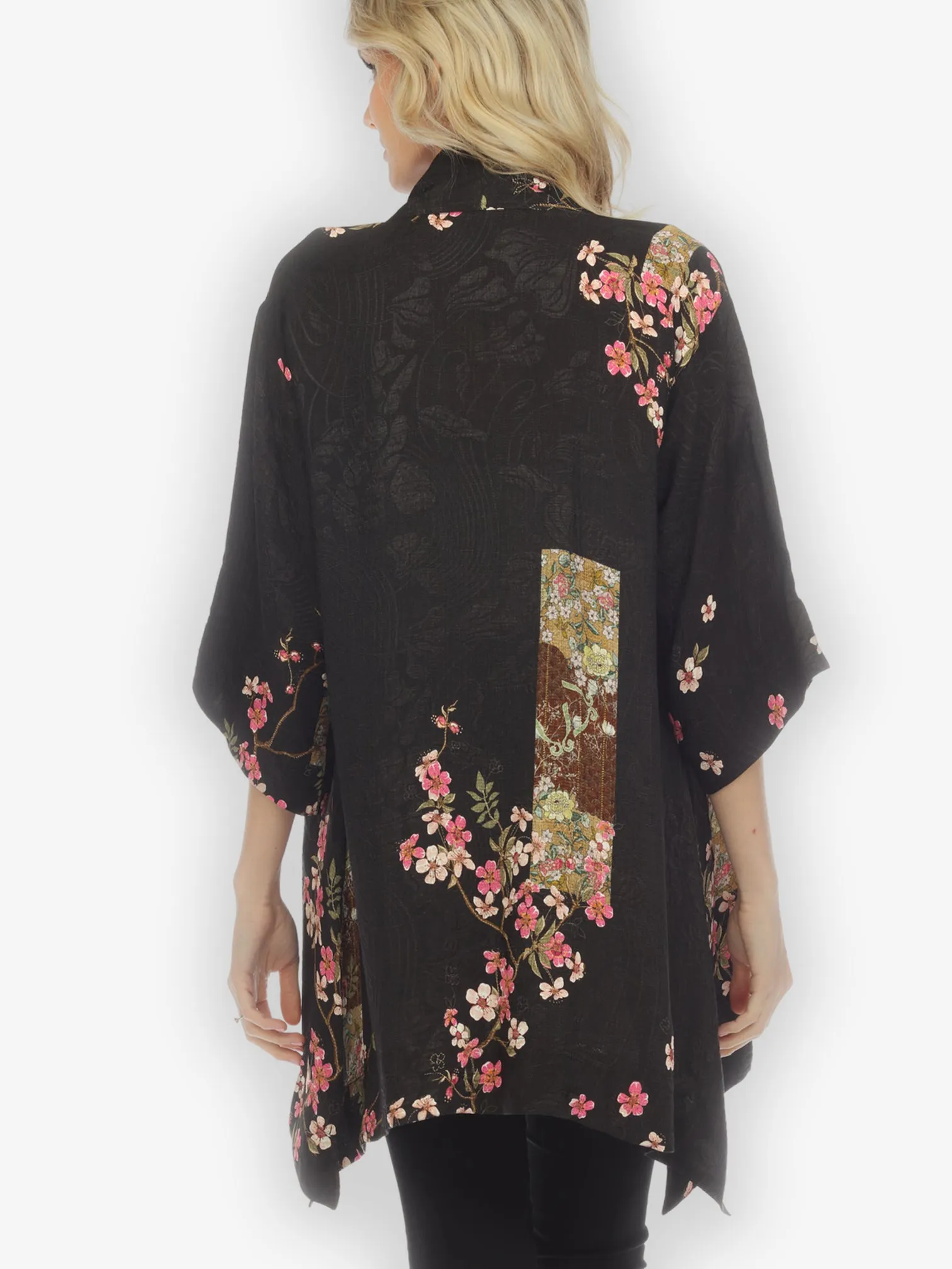 Vintage Bamboo Flower Silk Kimono