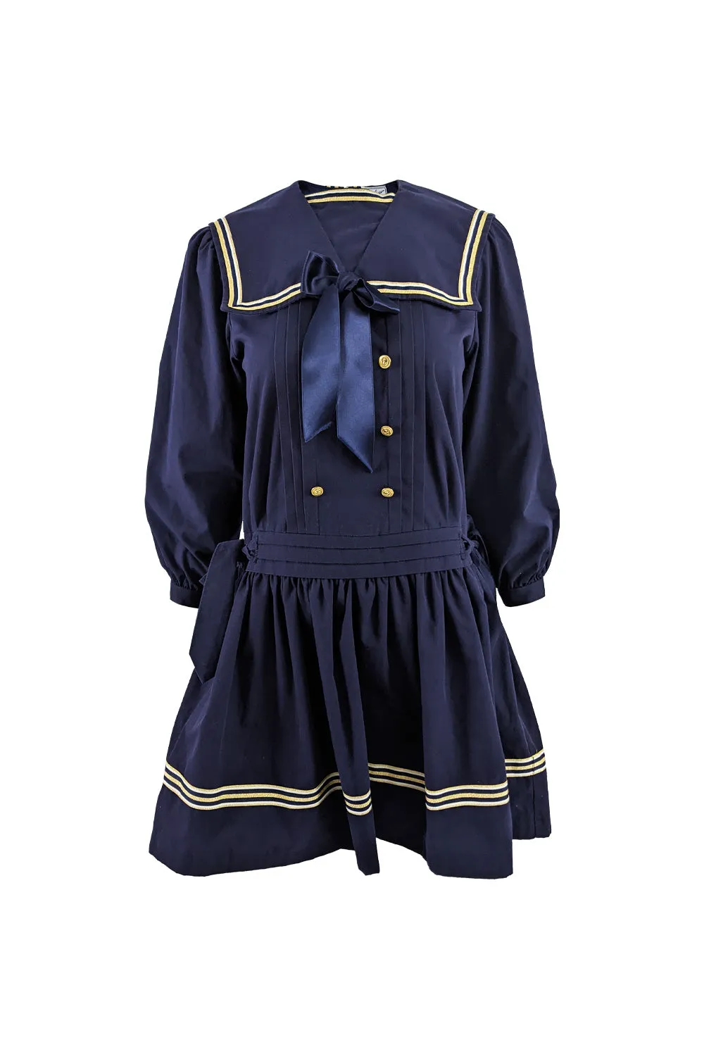 Vintage Blue Sailor Collar Pussybow Dress, 1980s