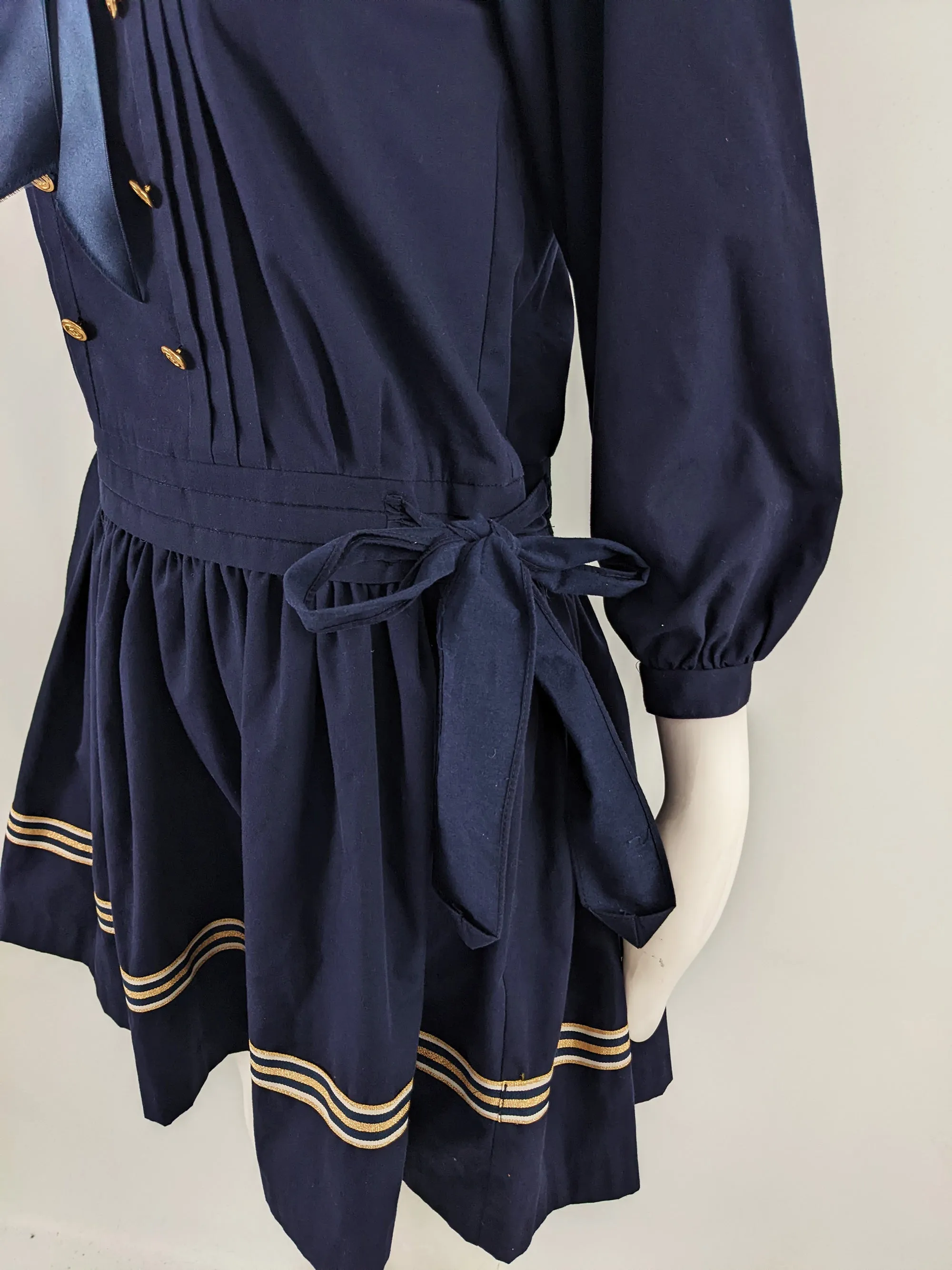 Vintage Blue Sailor Collar Pussybow Dress, 1980s