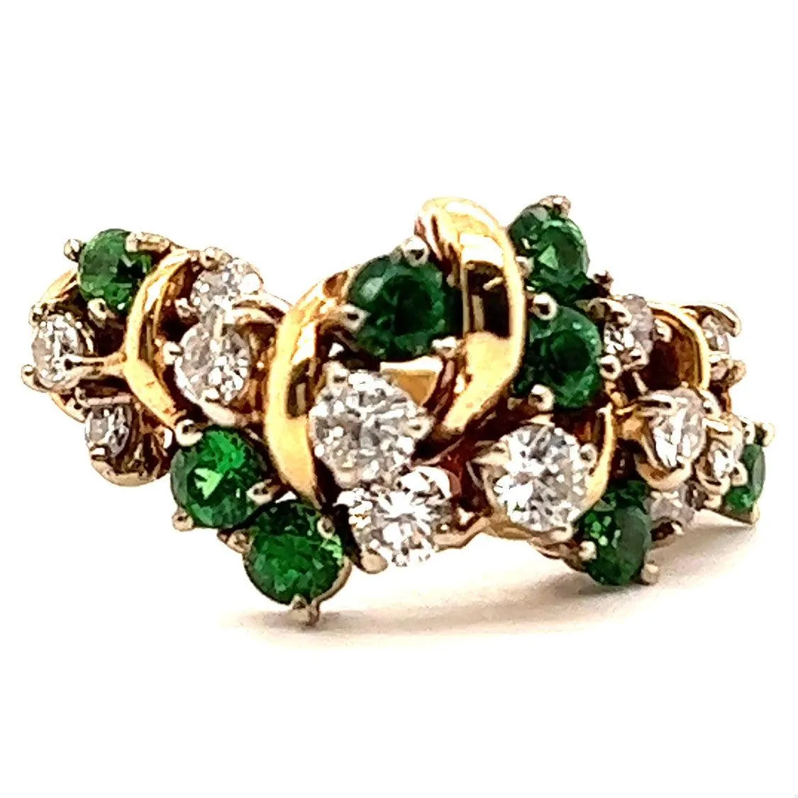 Vintage Diamond Tsavorite Garnet 14 Karat Yellow Gold Cluster Ring