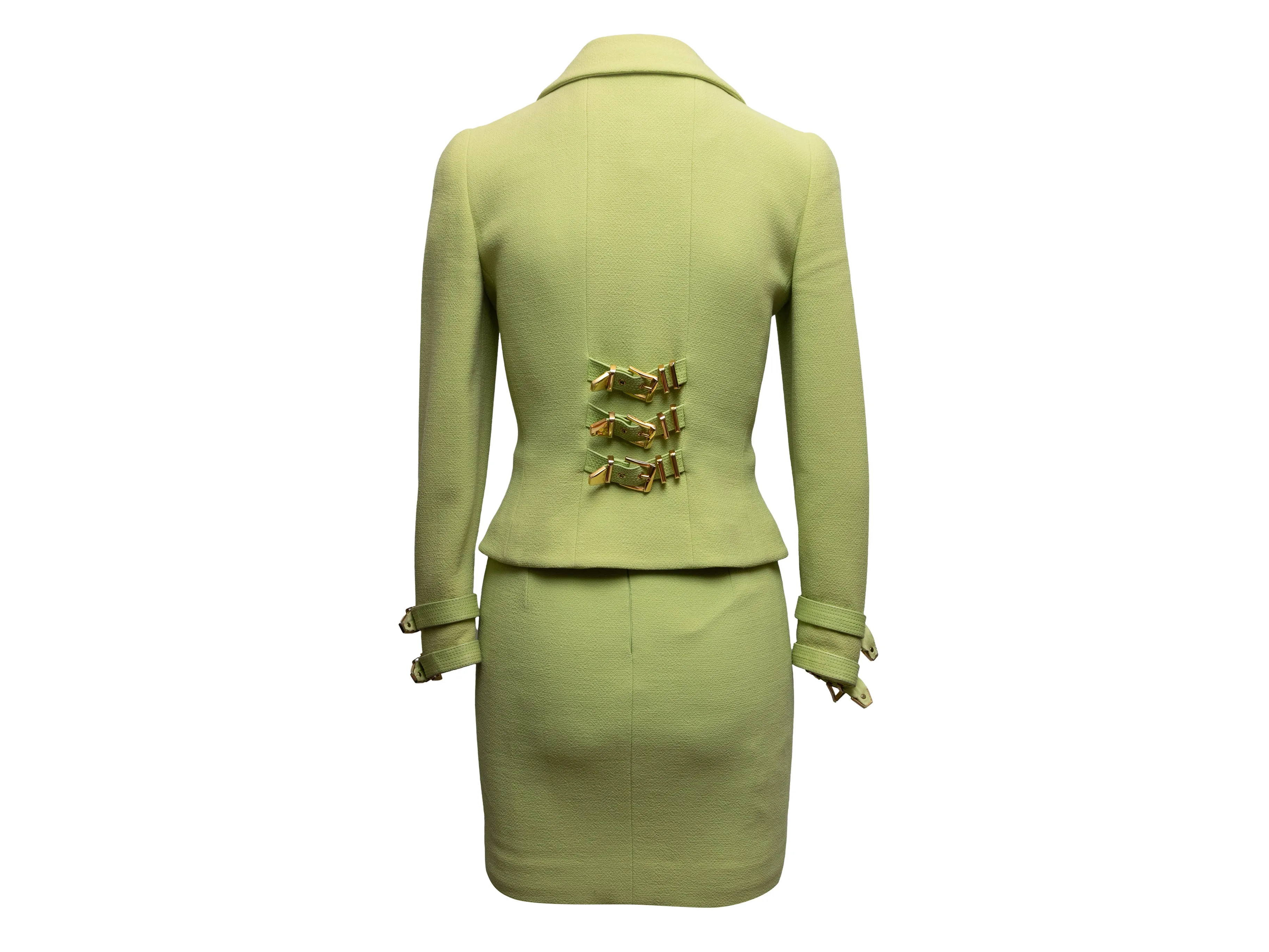 Vintage Lime Green Gianni Versace Couture Fall/Winter 1992 Buckle Skirt Suit Size US S