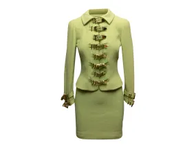 Vintage Lime Green Gianni Versace Couture Fall/Winter 1992 Buckle Skirt Suit Size US S