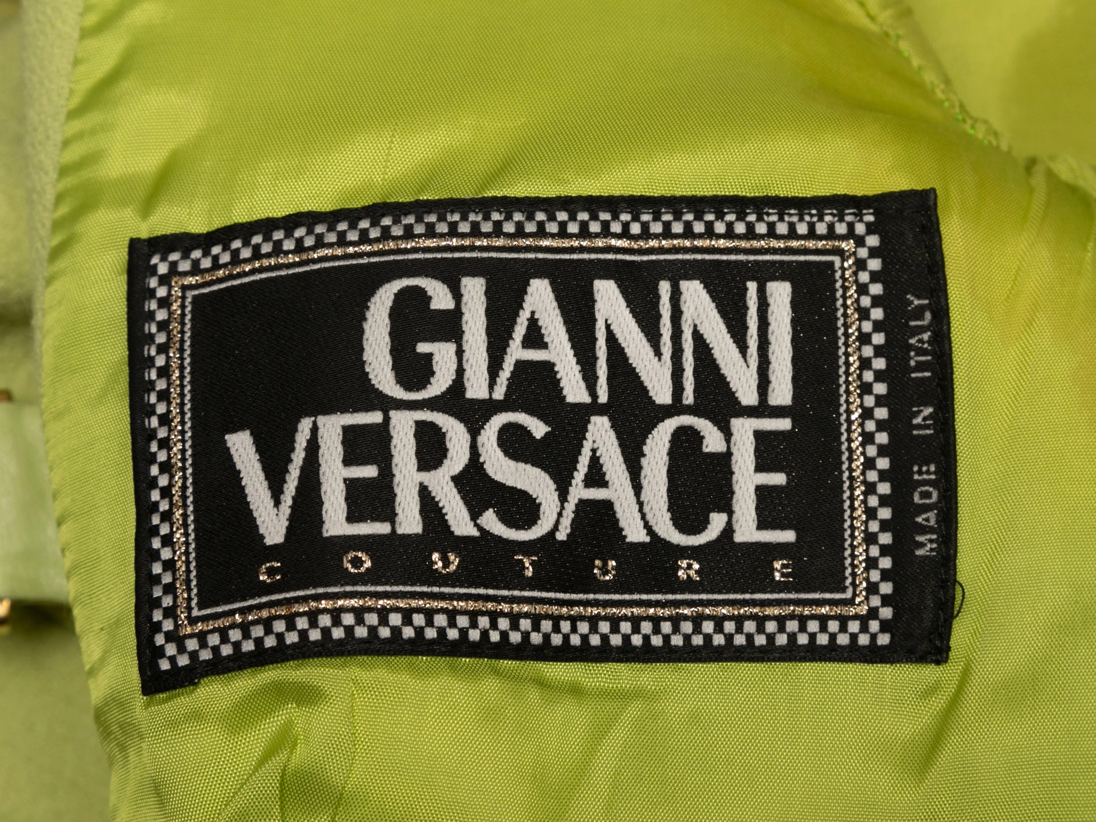 Vintage Lime Green Gianni Versace Couture Fall/Winter 1992 Buckle Skirt Suit Size US S