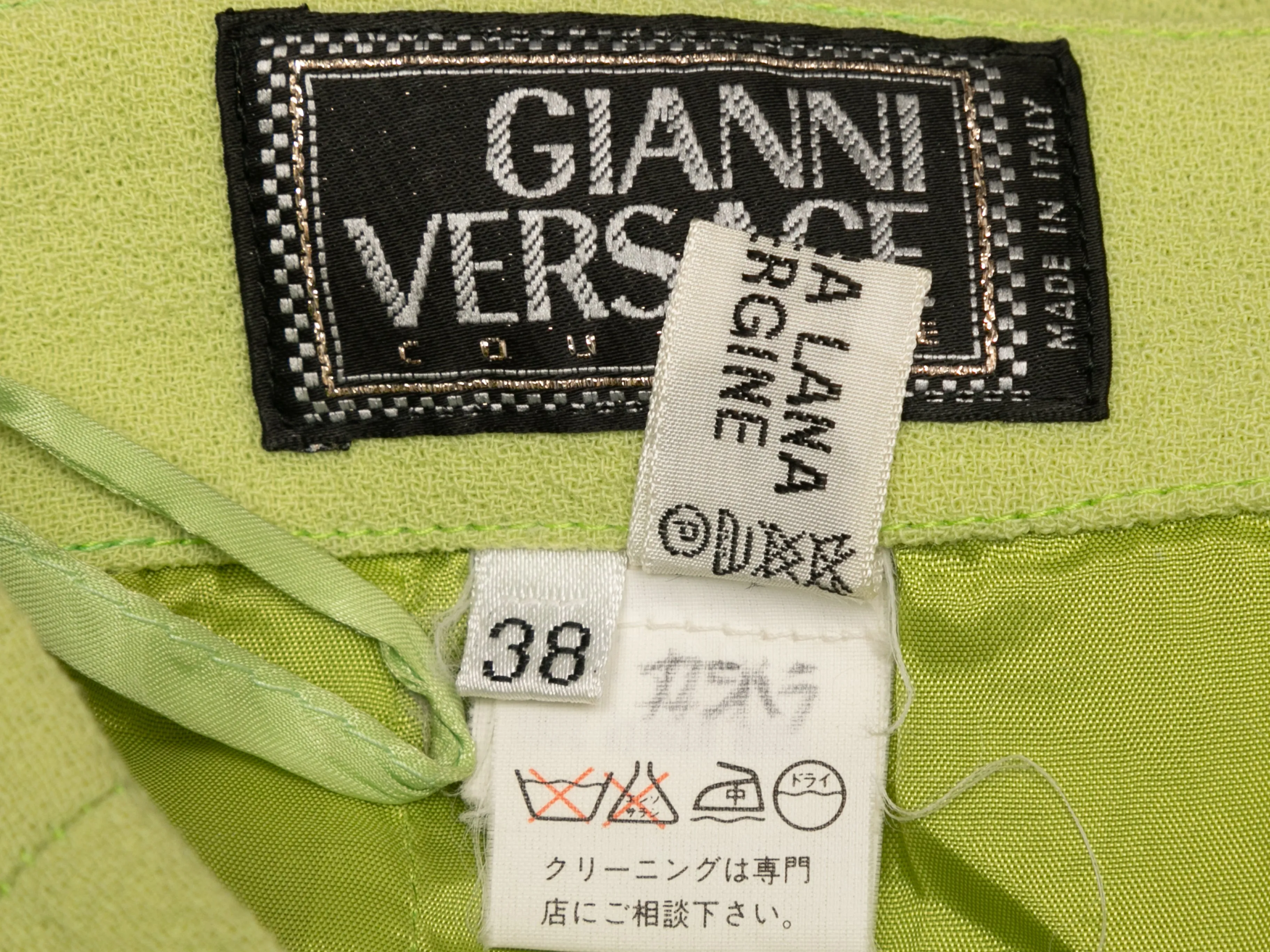 Vintage Lime Green Gianni Versace Couture Fall/Winter 1992 Buckle Skirt Suit Size US S