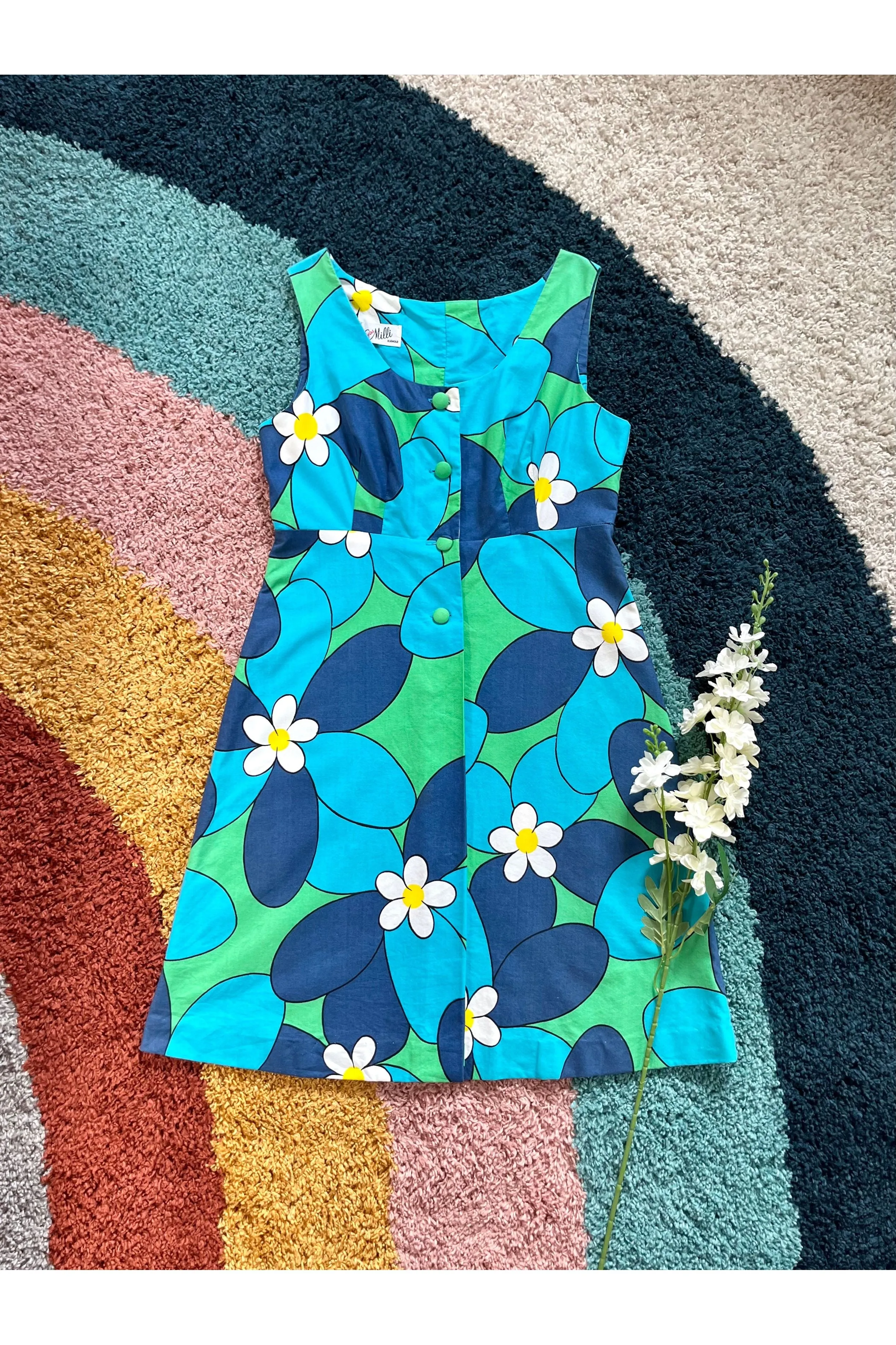 Vintage RARE Miss Milli Hawaii 60s Double Flower Power Dress