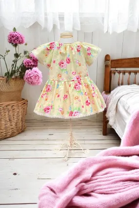 Vintage Seaside Dress ~ Sz 3  | Antique Flower in Lemon by Lecien