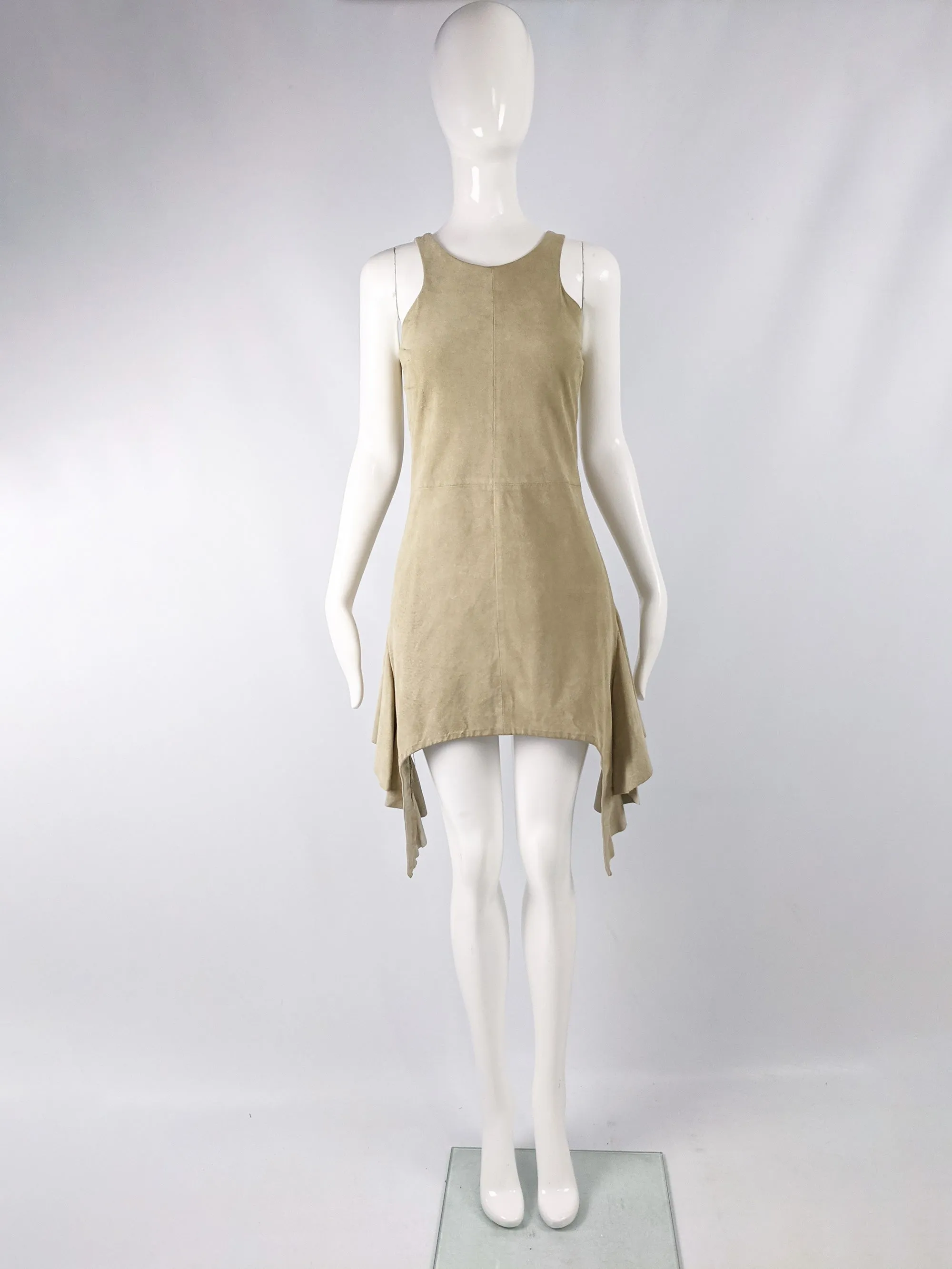 Vintage Suede Draped Mini Dress, 1990s