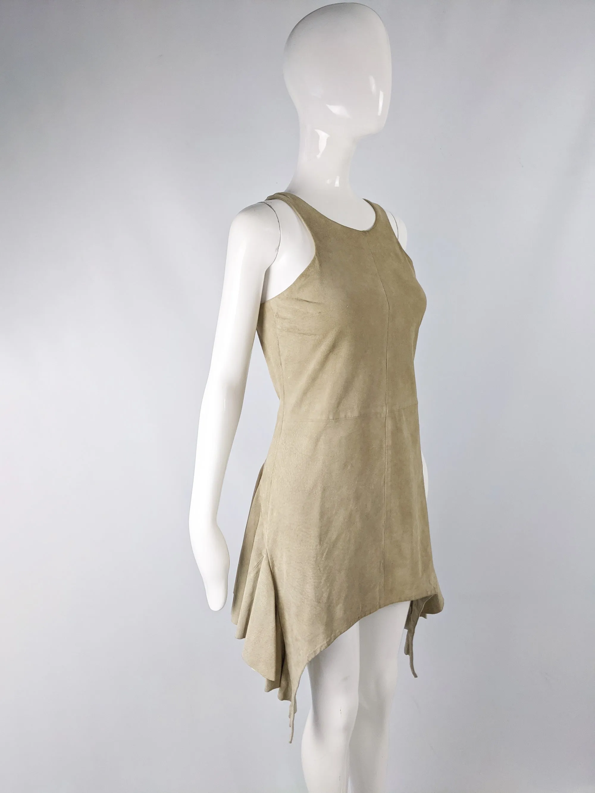 Vintage Suede Draped Mini Dress, 1990s