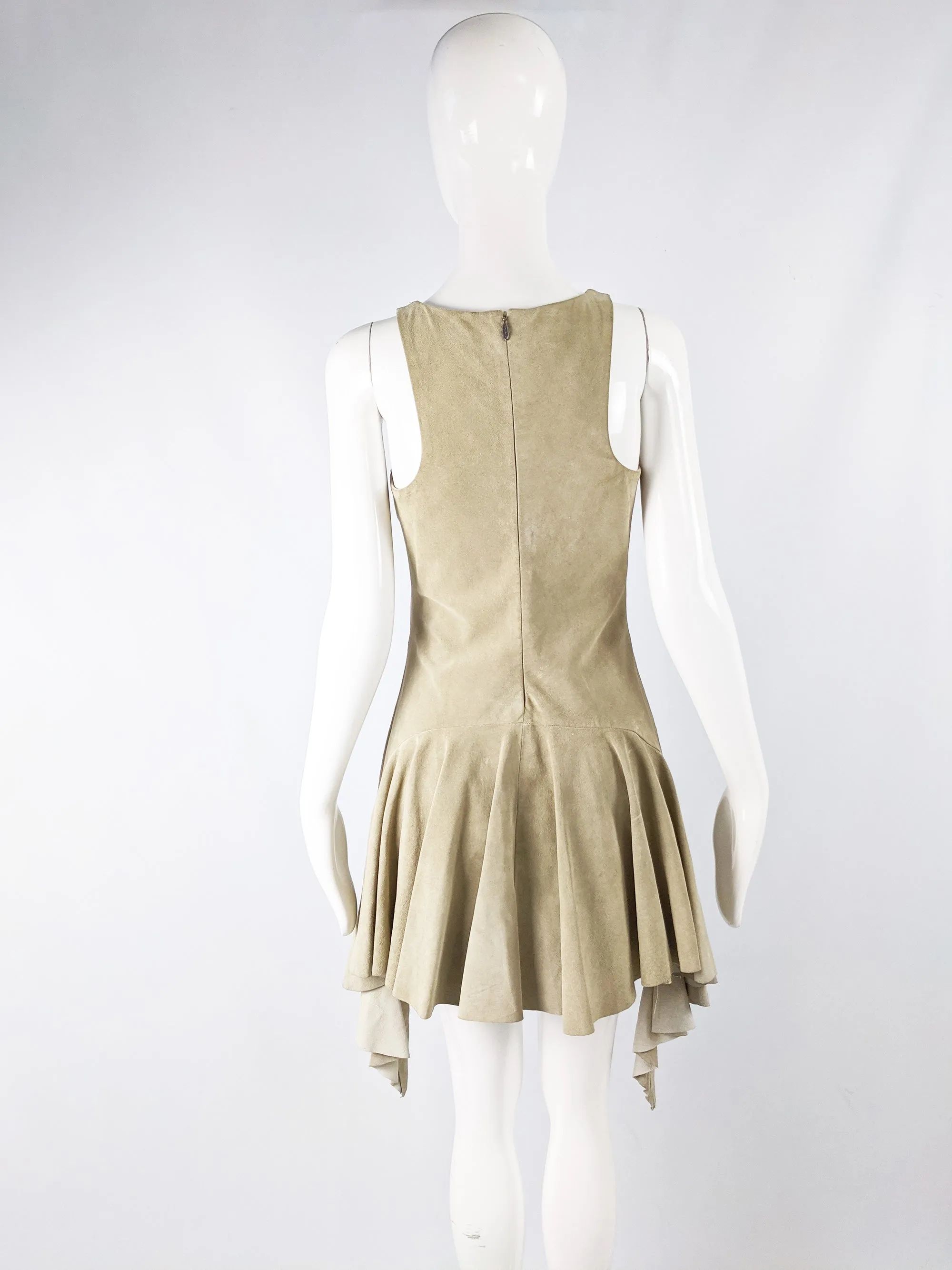 Vintage Suede Draped Mini Dress, 1990s