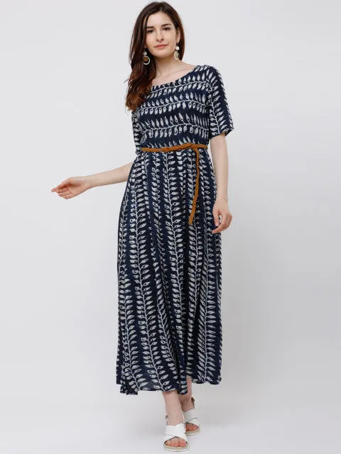 Vishudh Women Navy Blue Printed Maxi Dress