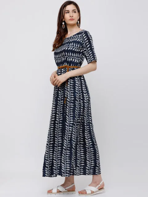 Vishudh Women Navy Blue Printed Maxi Dress